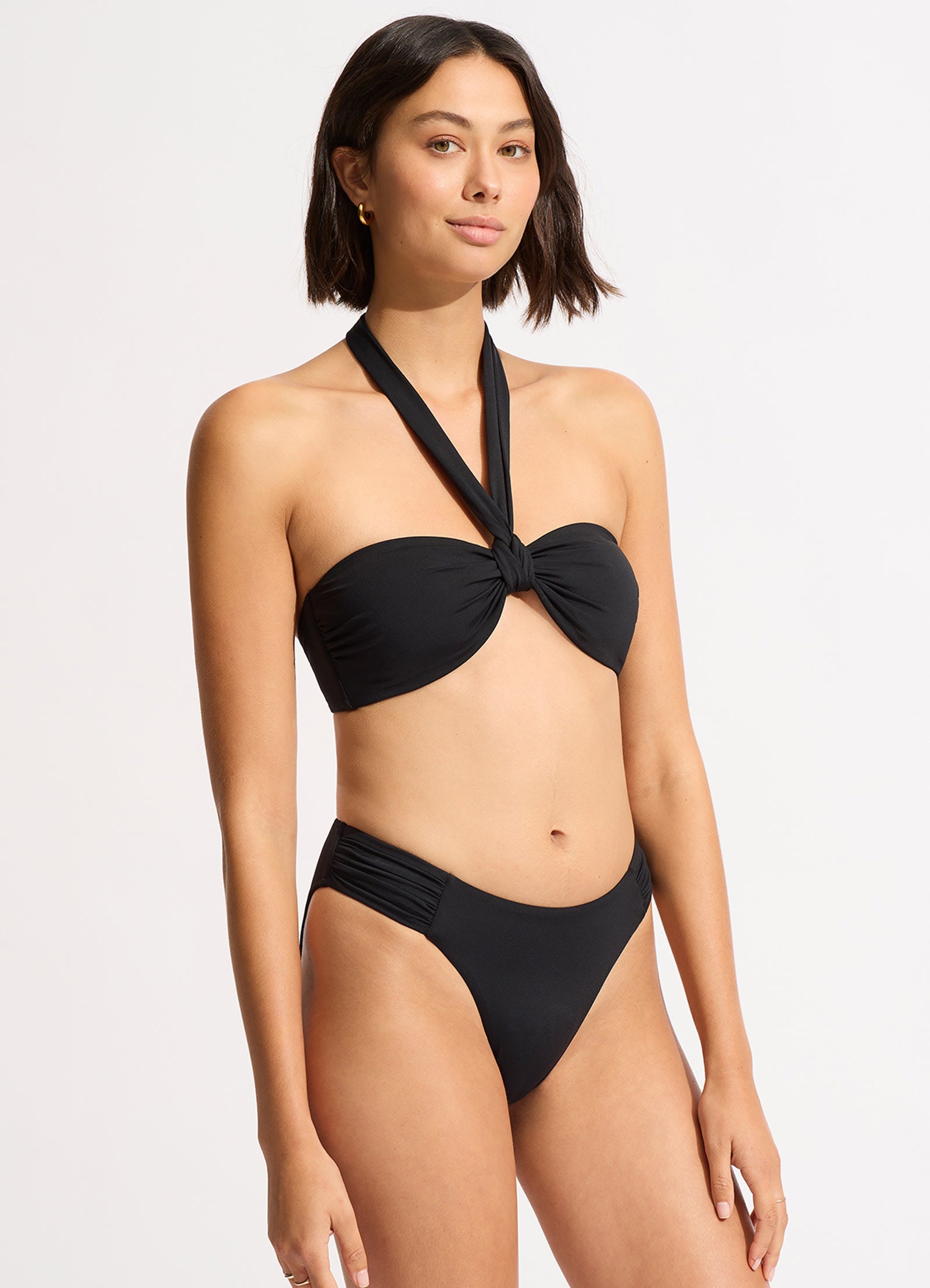 Collective High Leg Ruched Side Bikini Bottom - Black - Black view 3