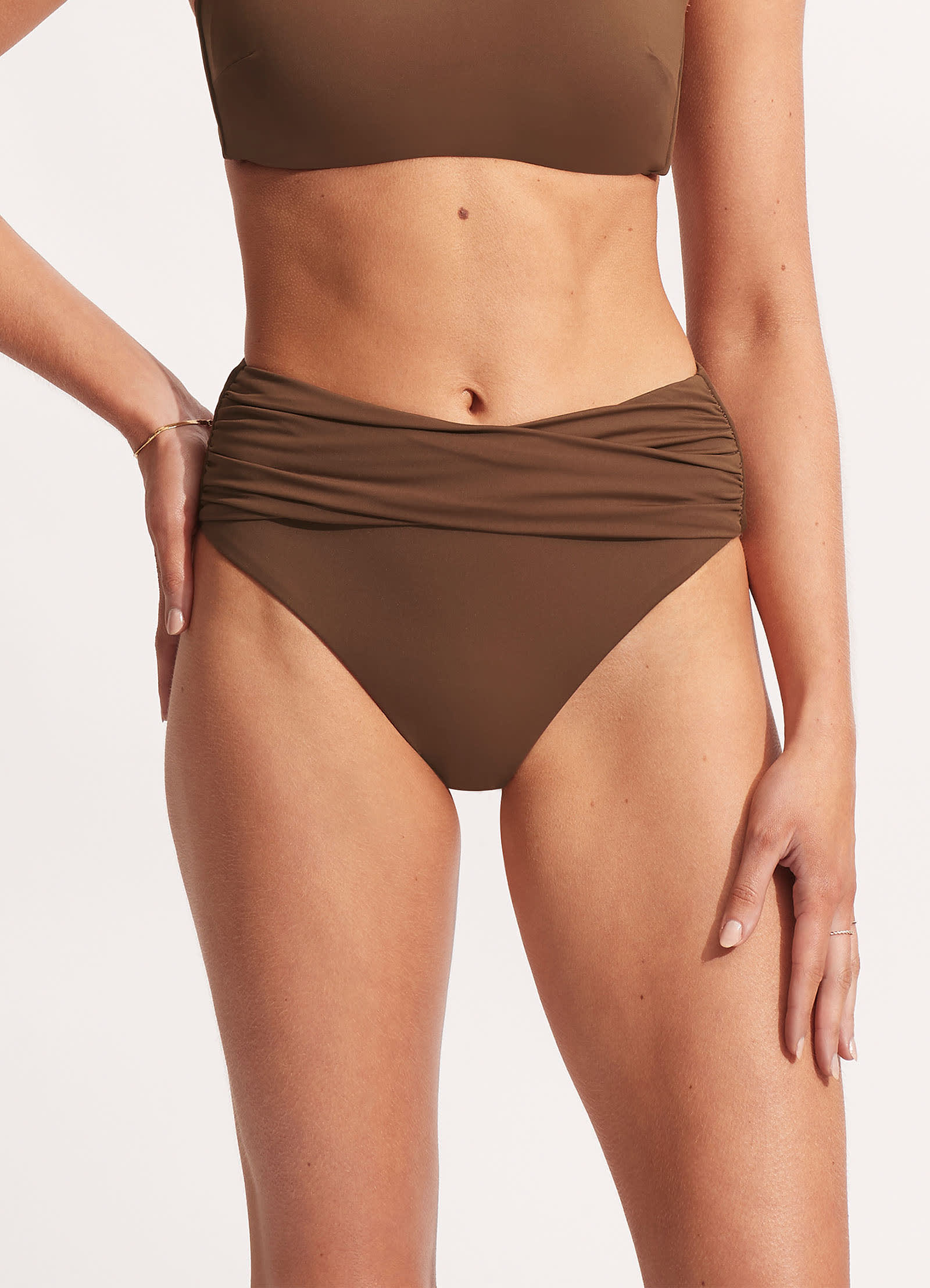 Collective High Waist Wrap Front Bikini Bottom - Tiramisu - Tiramisu view 3