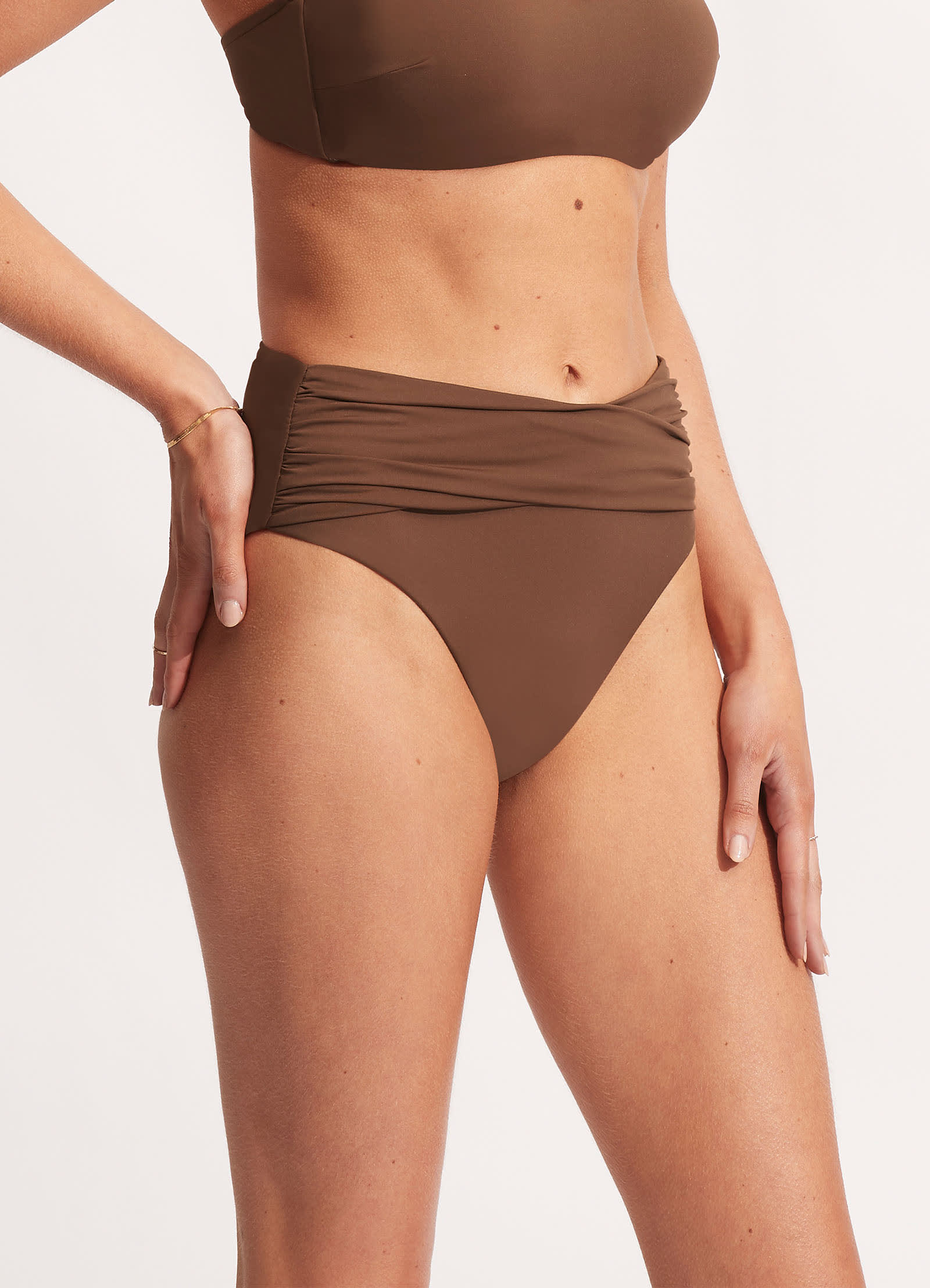 Collective High Waist Wrap Front Bikini Bottom - Tiramisu - Tiramisu view 4