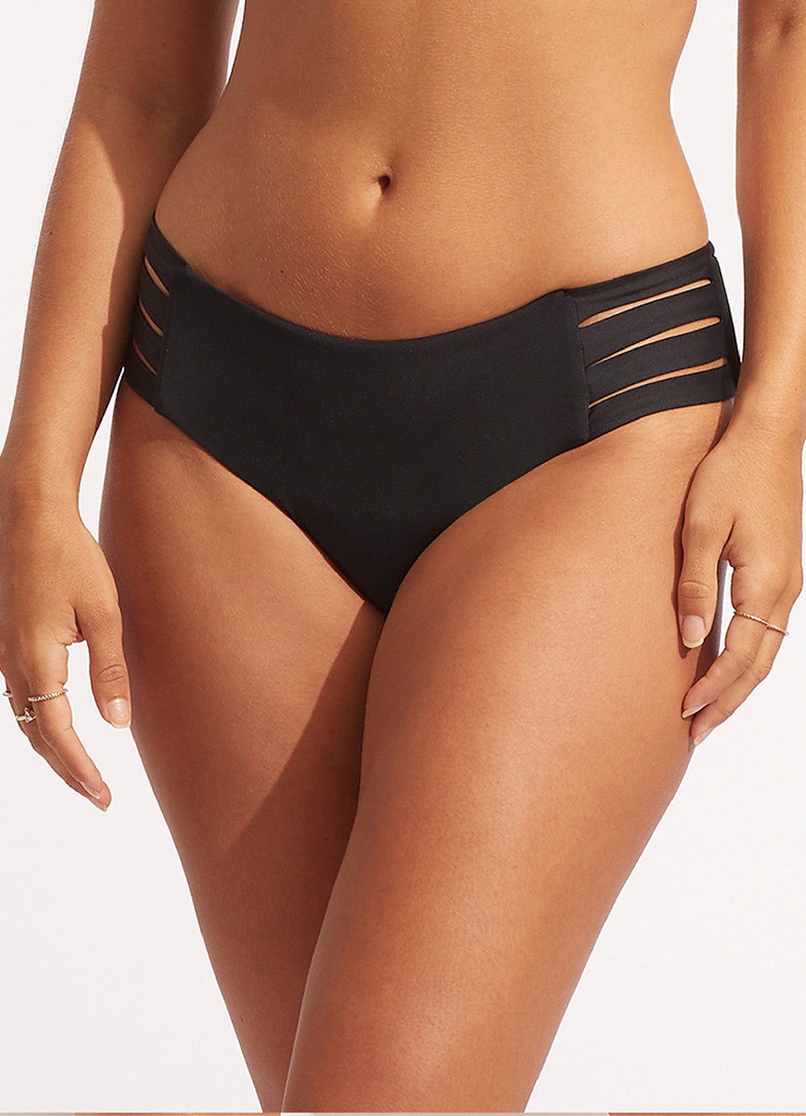 Collective Multi Strap Hipster Bikini Bottom - Black - Black view 2