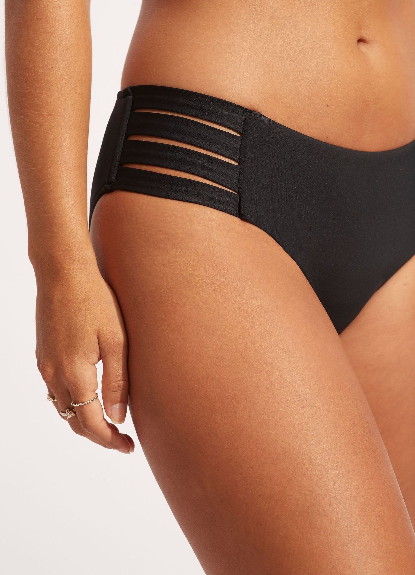 Collective Multi Strap Hipster Bikini Bottom - Black - Black view 6
