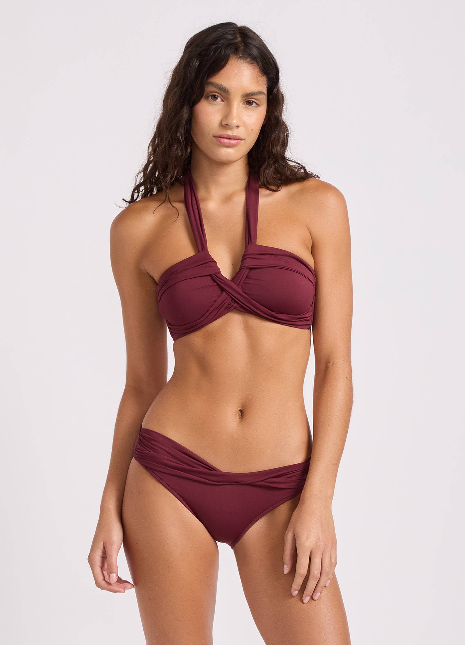Collective Twist Band Mini Hipster Bikini Bottom - Dark Burgundy