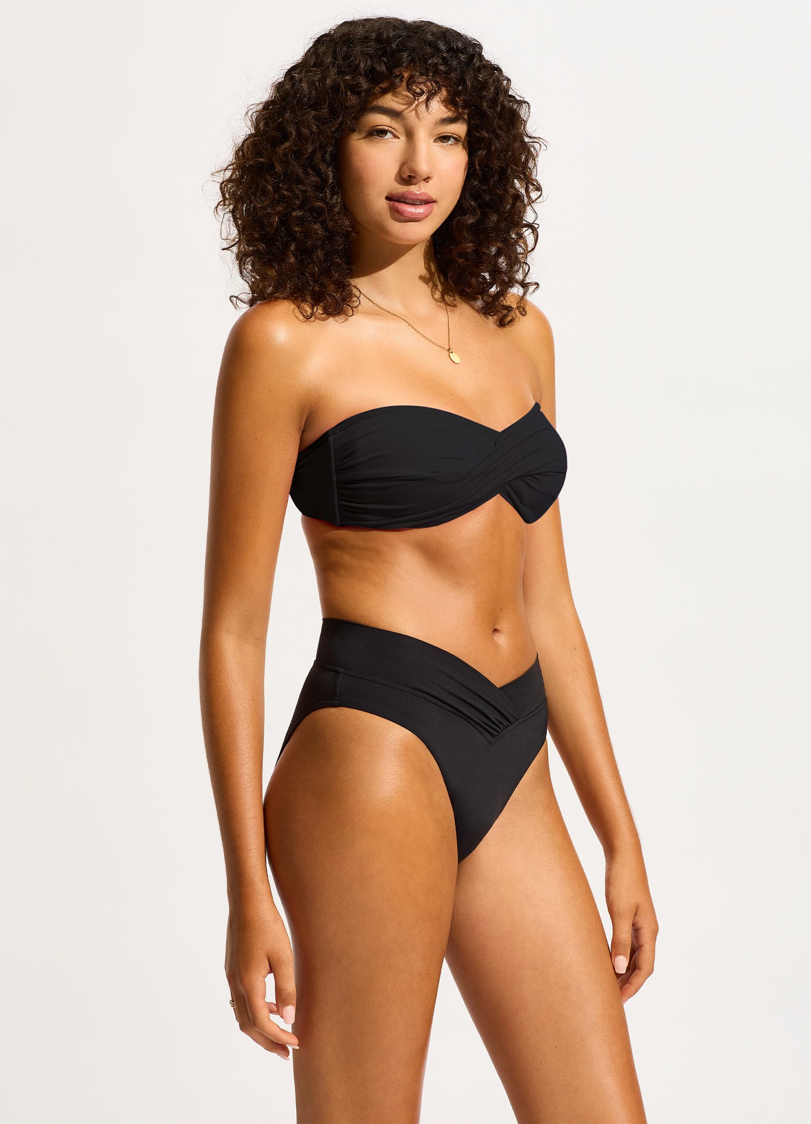 Collective V Front High Cut Bikini Bottom - Black - Black view 3