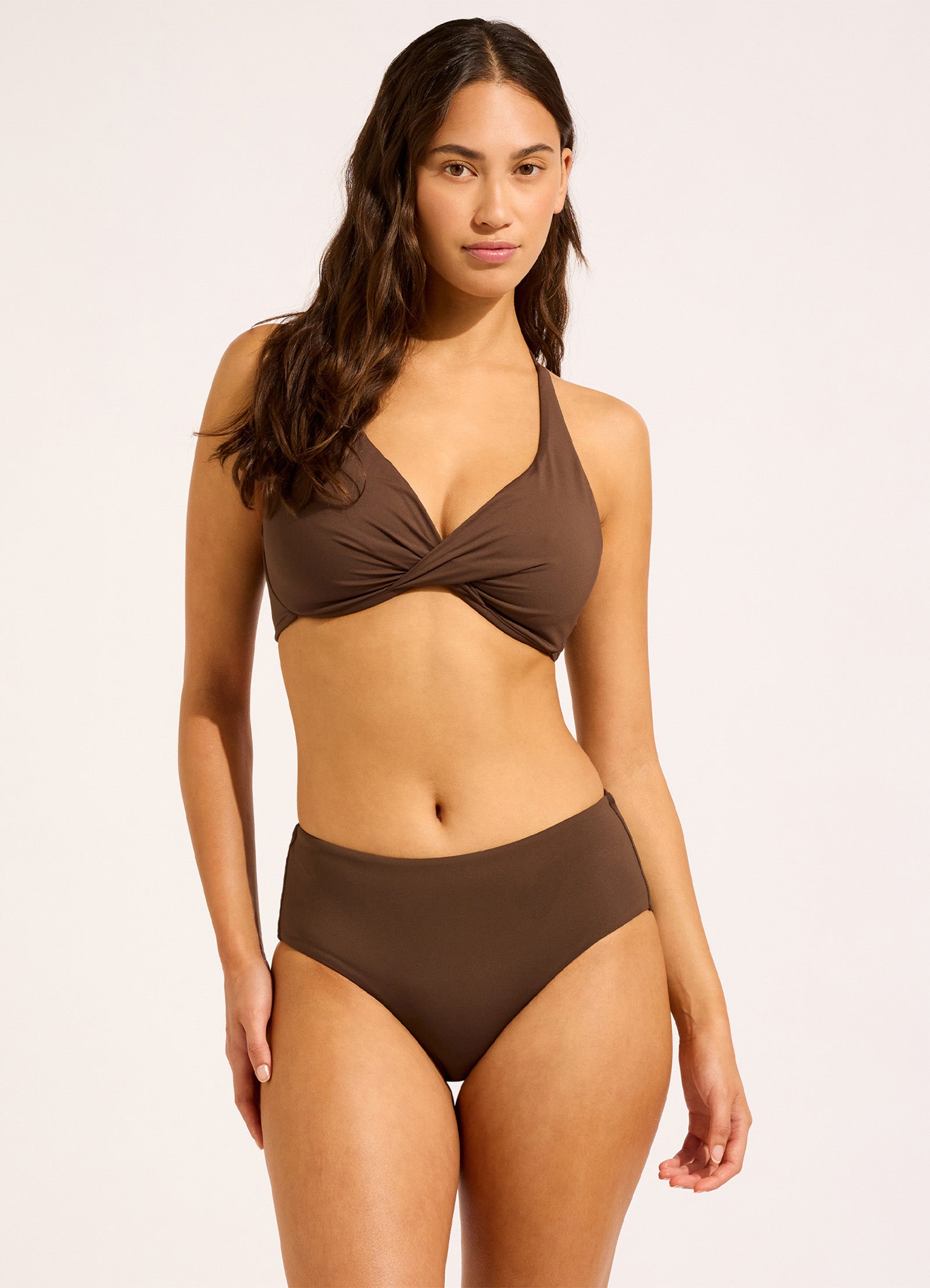 Collective Wrap Front F Cup Bikini Top - Dark Chocolate