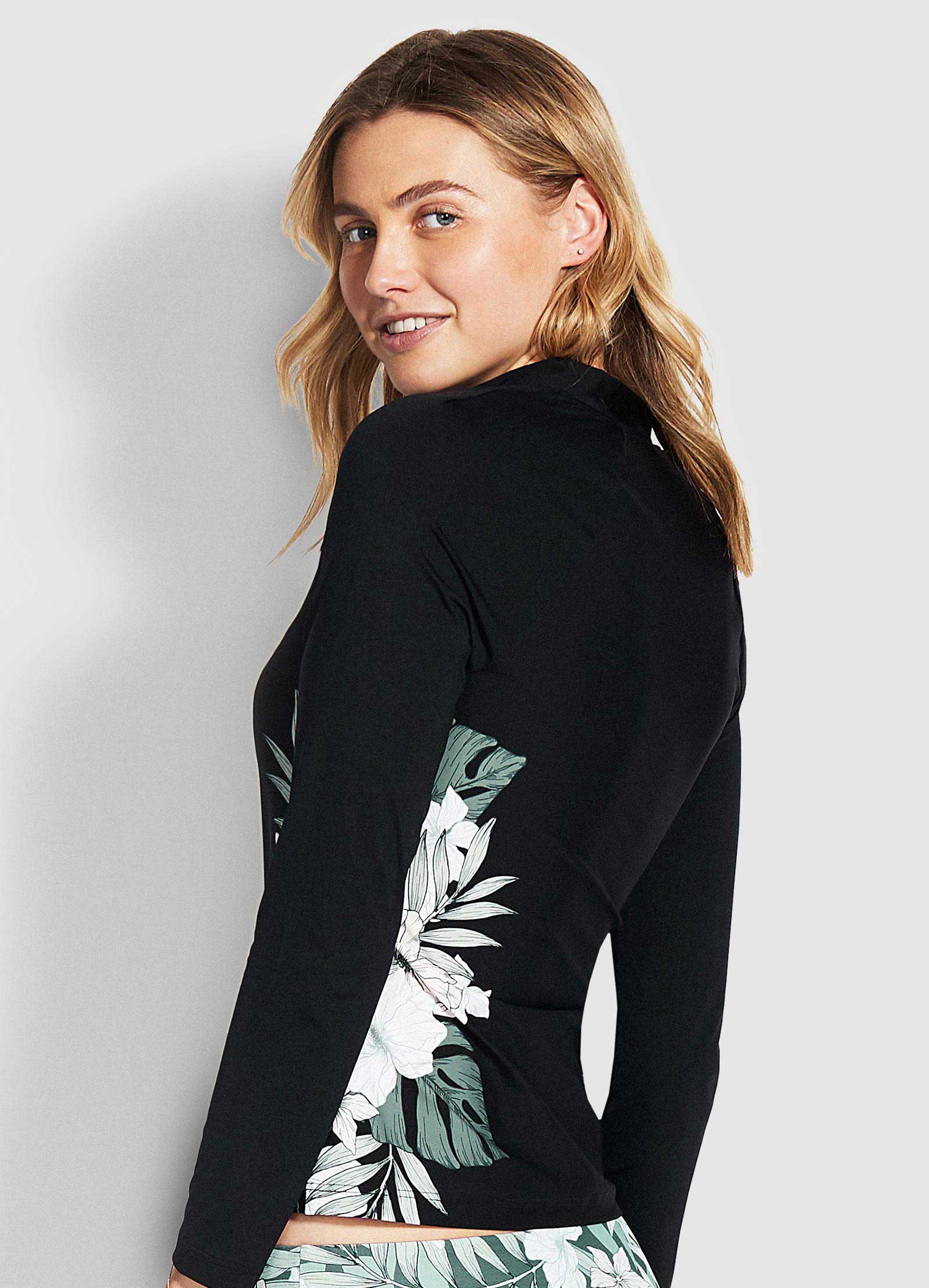 Copacabana Long Sleeve Rash Sun Vest - Black - Black view 3