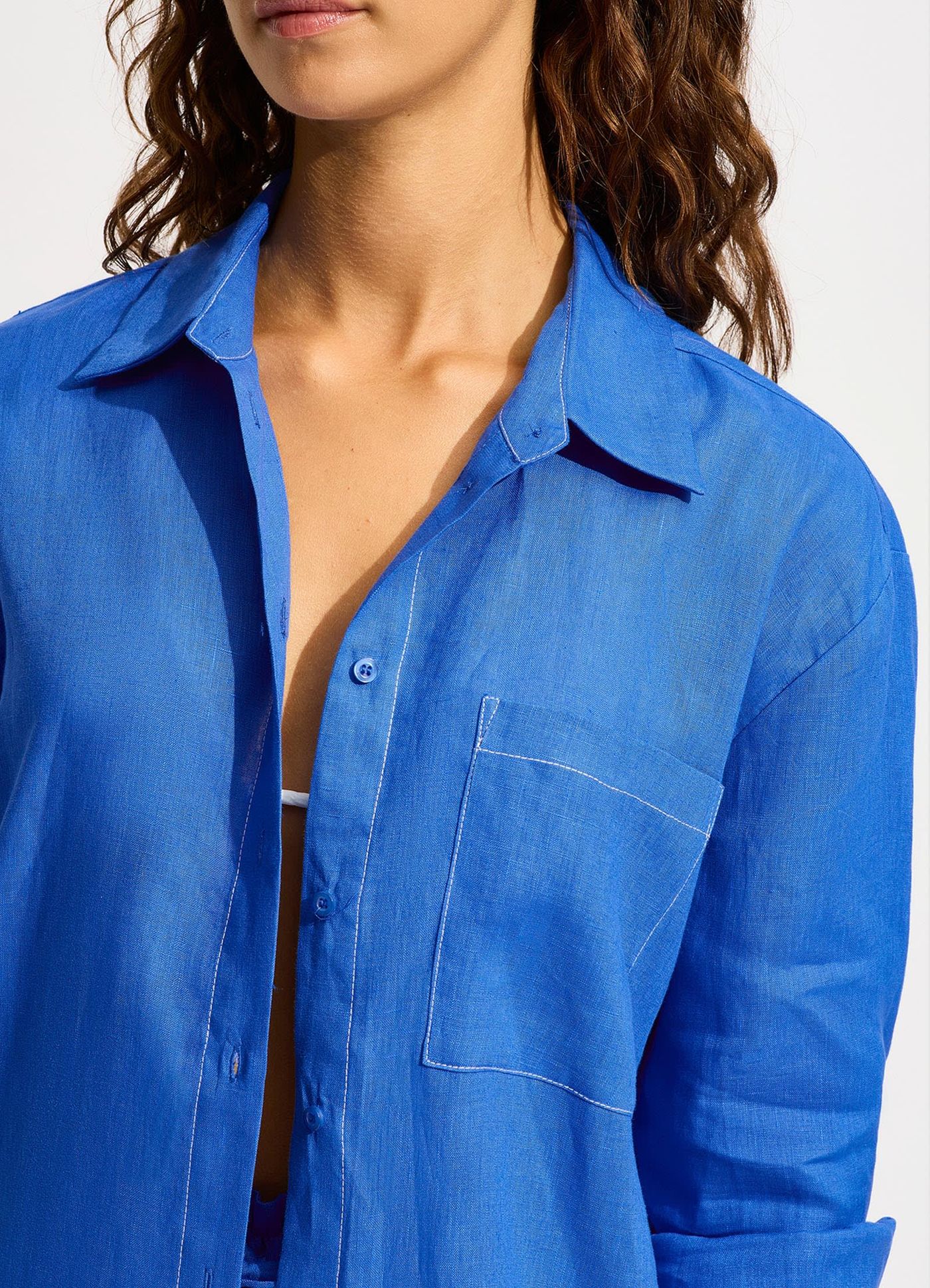 Corfu Contrast Stitch Shirt - Azure - Azure view 5