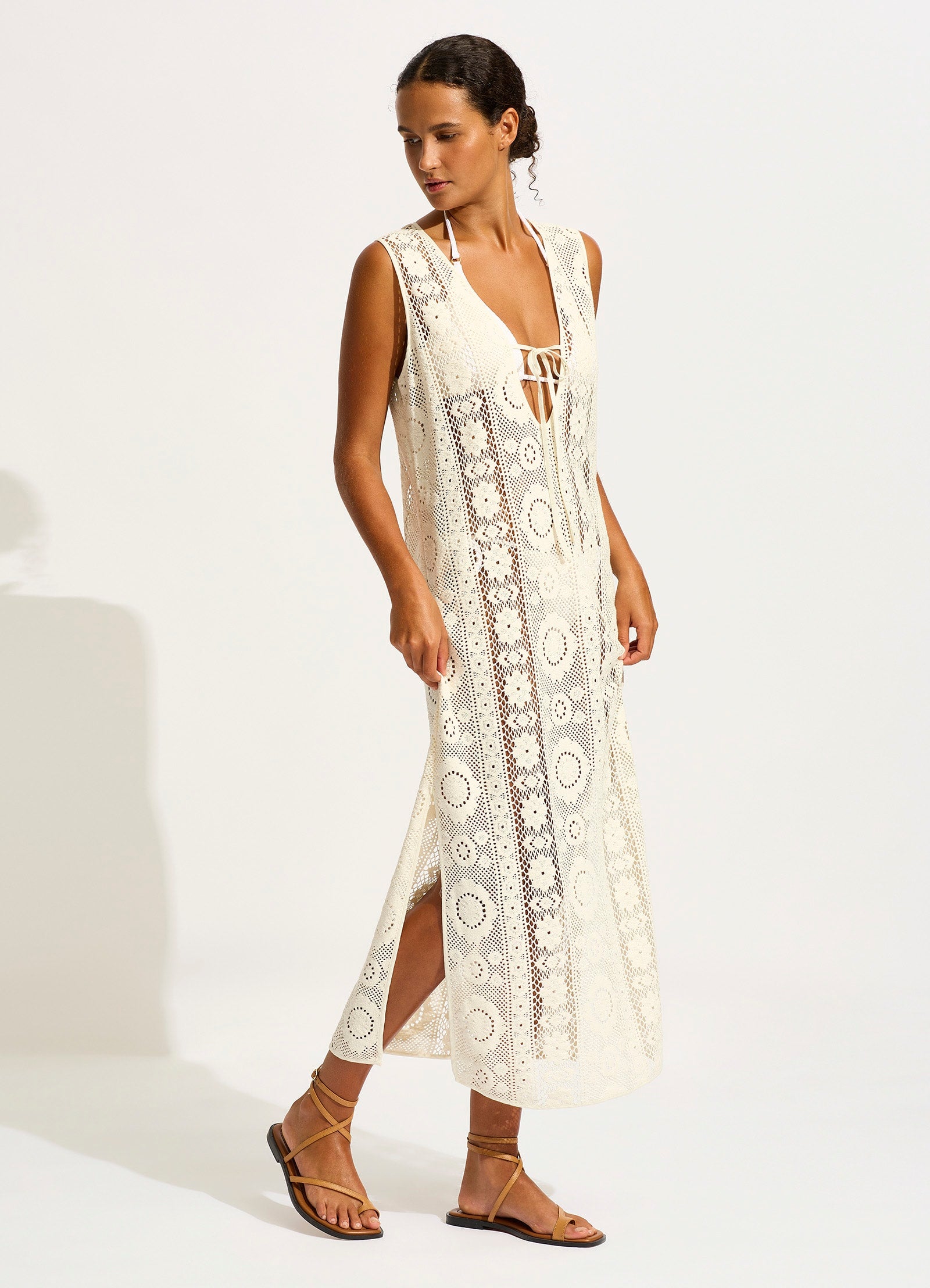 Corfu Crochet Maxi Cover Up - Ecru - Ecru view 2