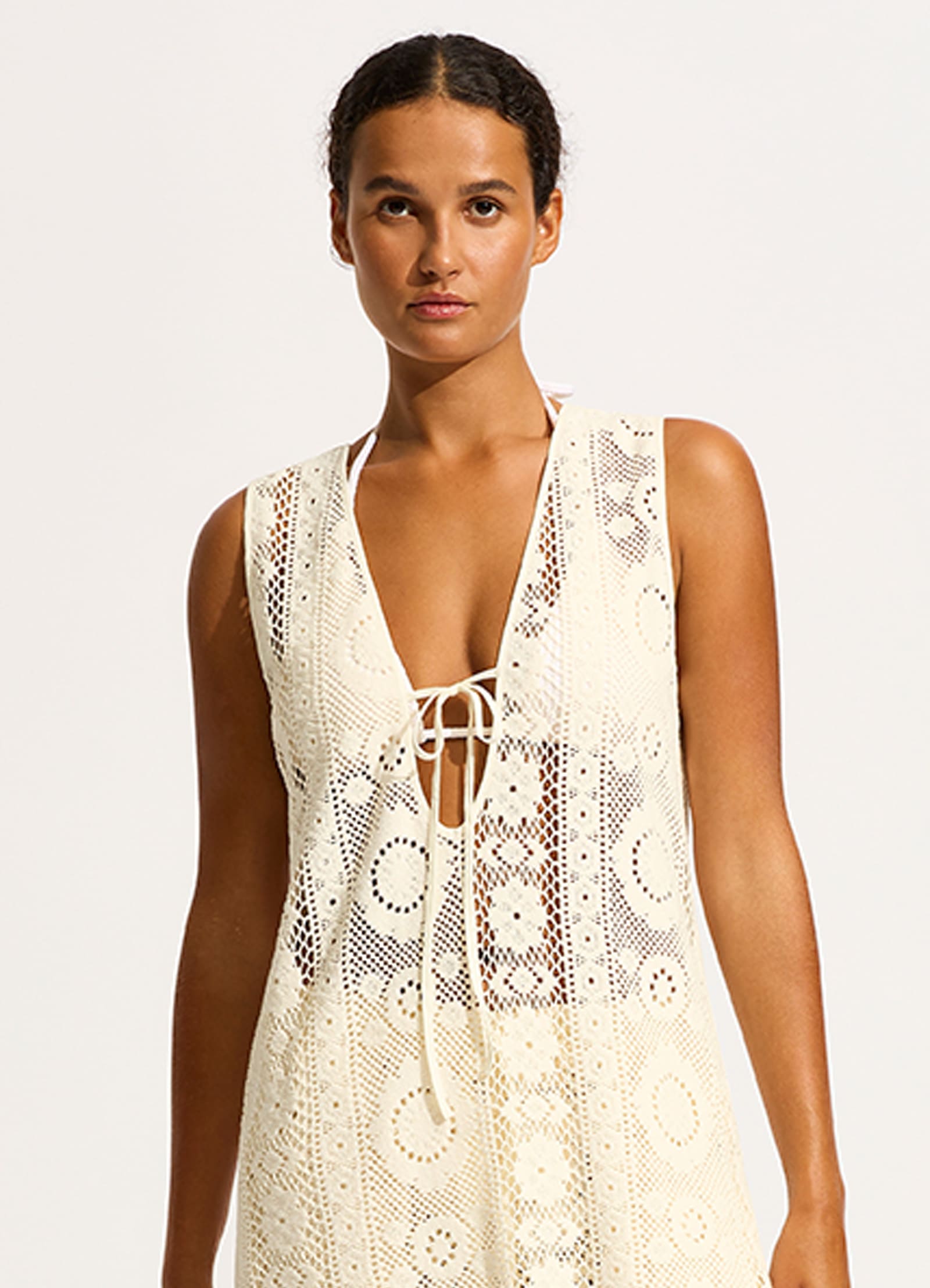 Corfu Crochet Mini Cover Up - Ecru - Ecru view 2