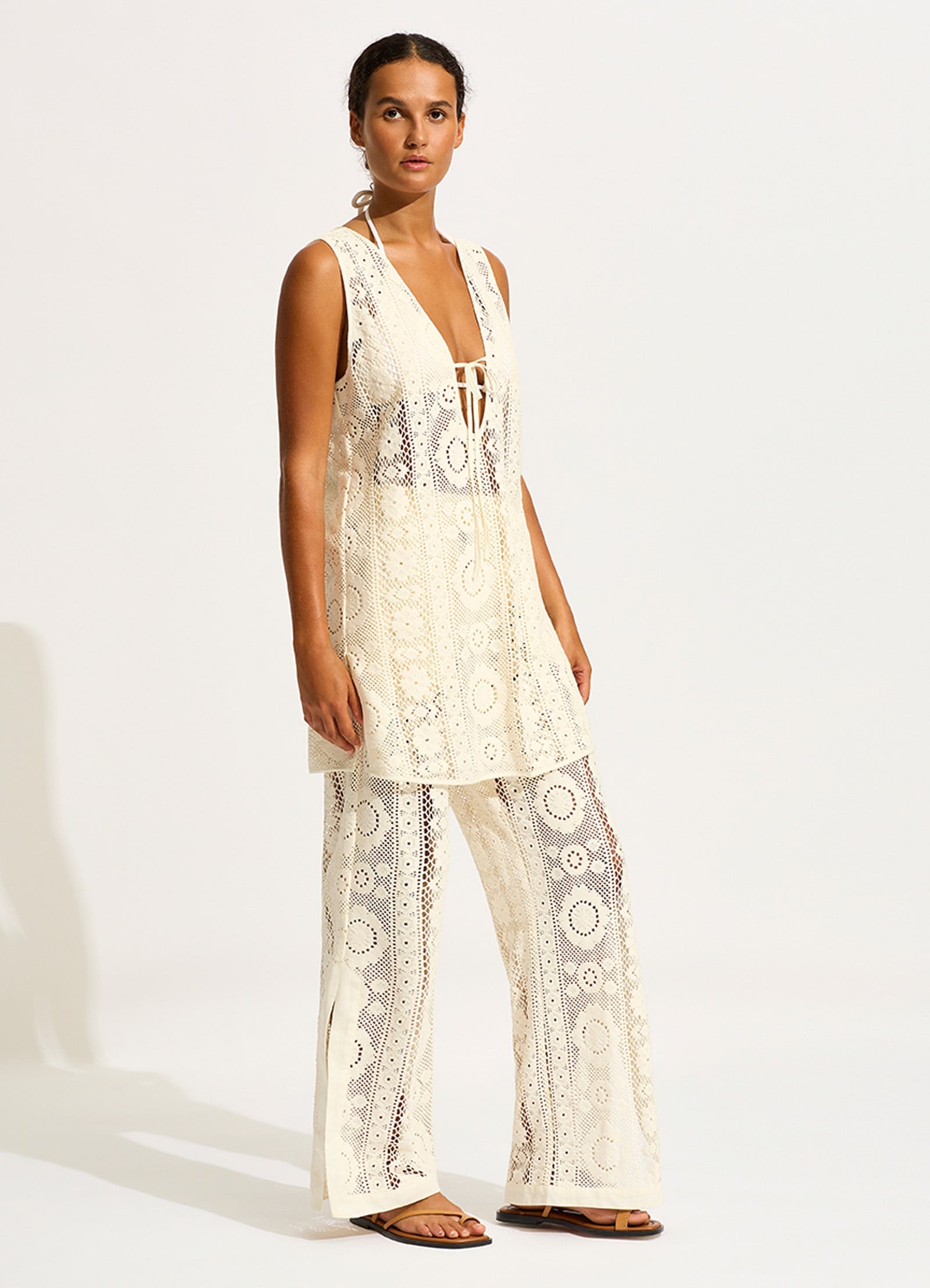 Corfu Crochet Mini Cover Up - Ecru - Ecru view 4