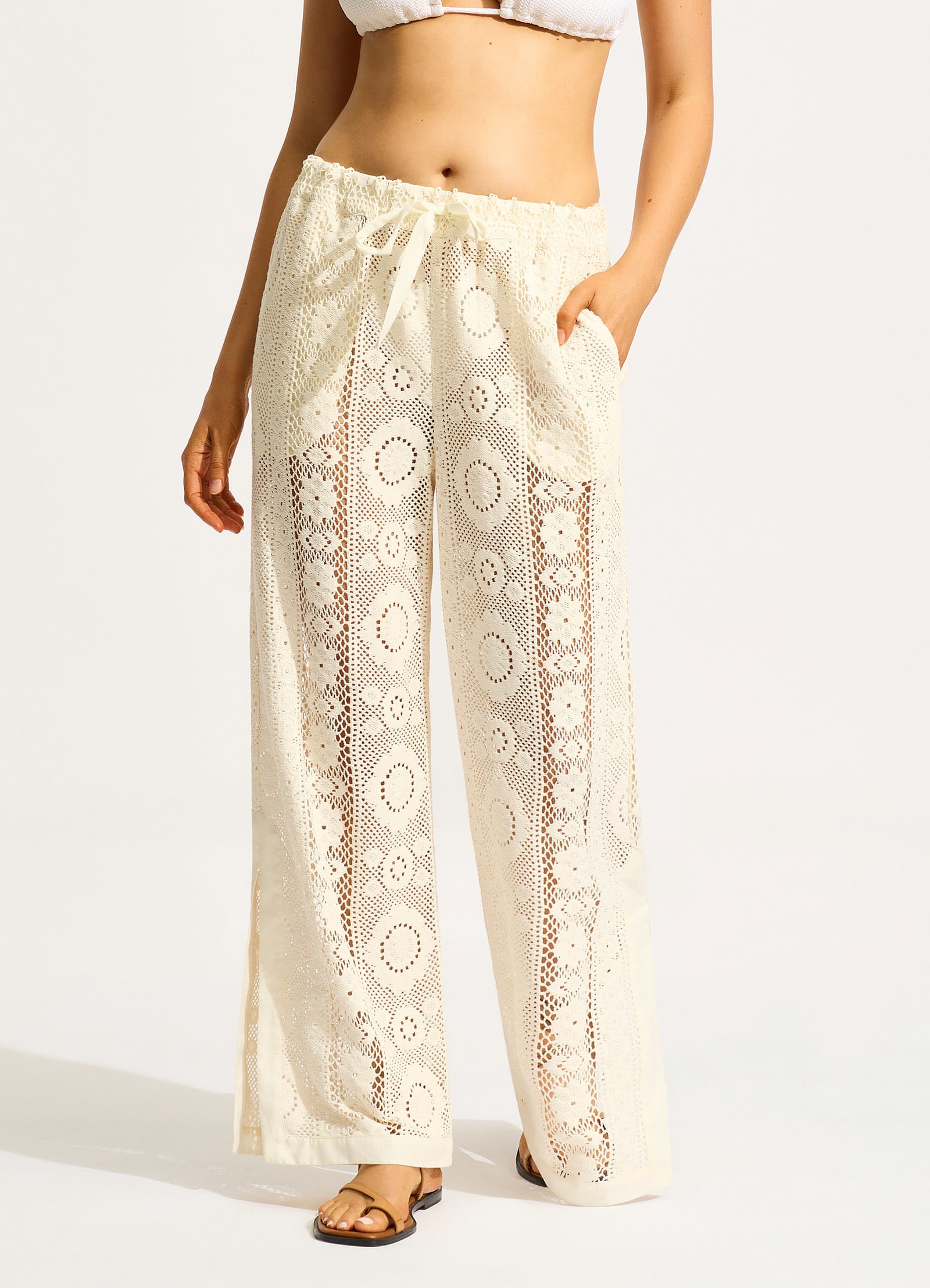 Corfu Crochet Pant - Ecru - Ecru view 2