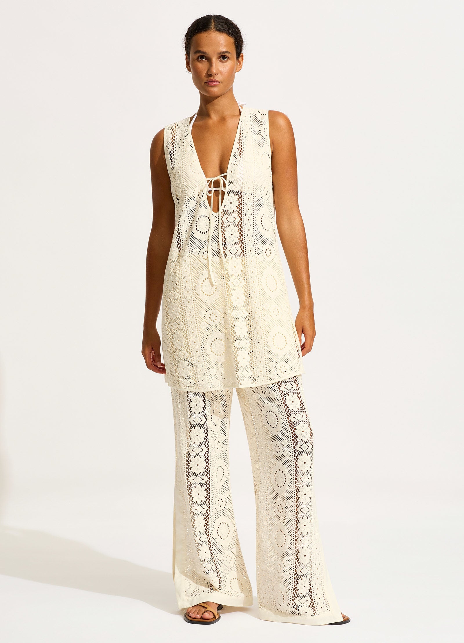 Corfu Crochet Pant - Ecru - Ecru view 6