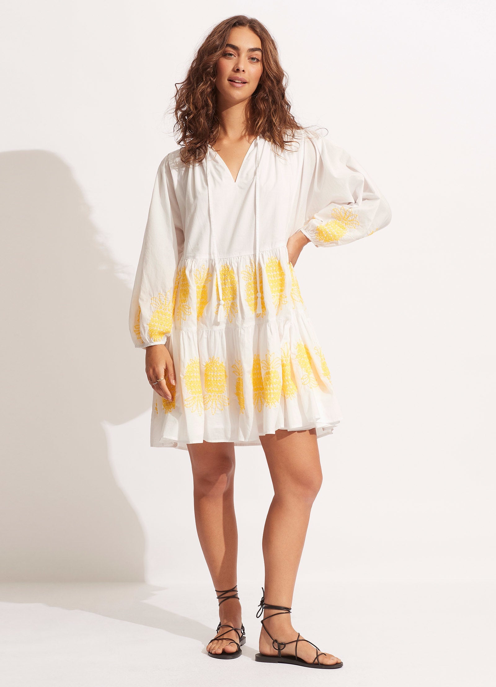 Corsica Embroidery Tier Dress - White - White view 2