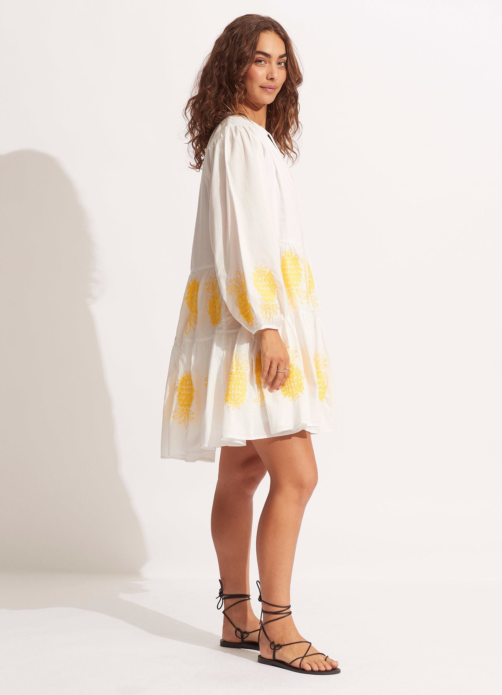 Corsica Embroidery Tier Dress - White - White view 3