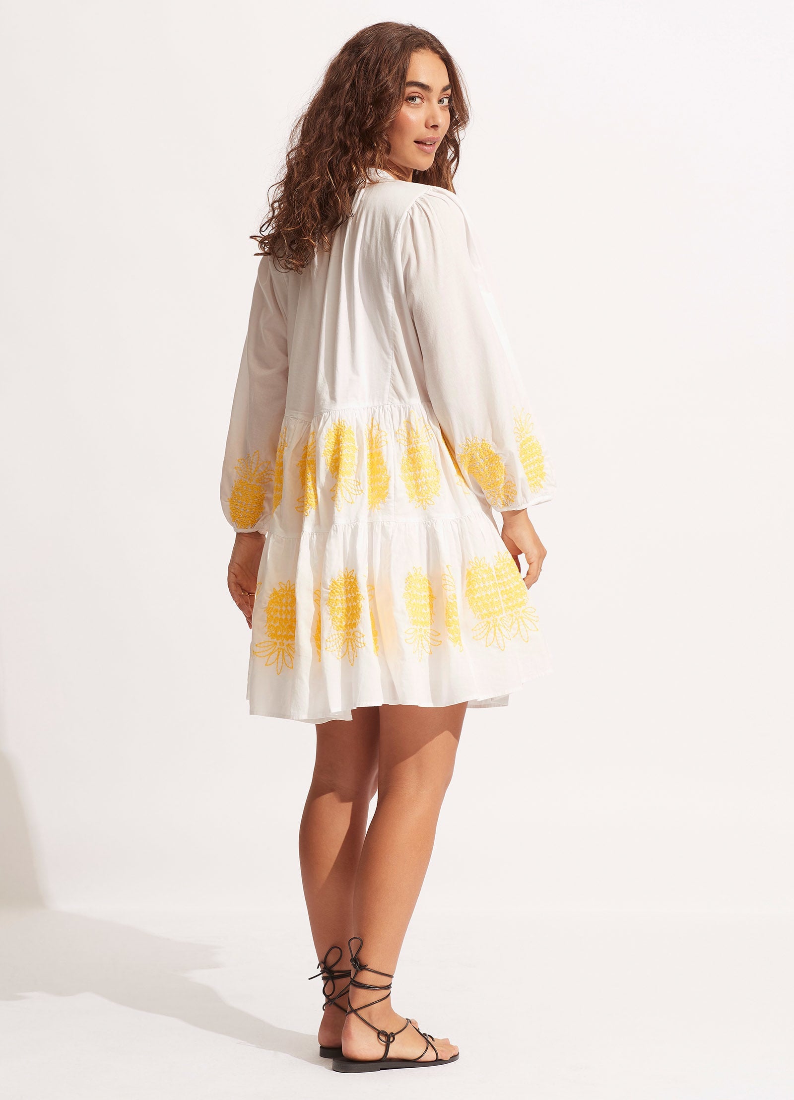 Corsica Embroidery Tier Dress - White - White view 4