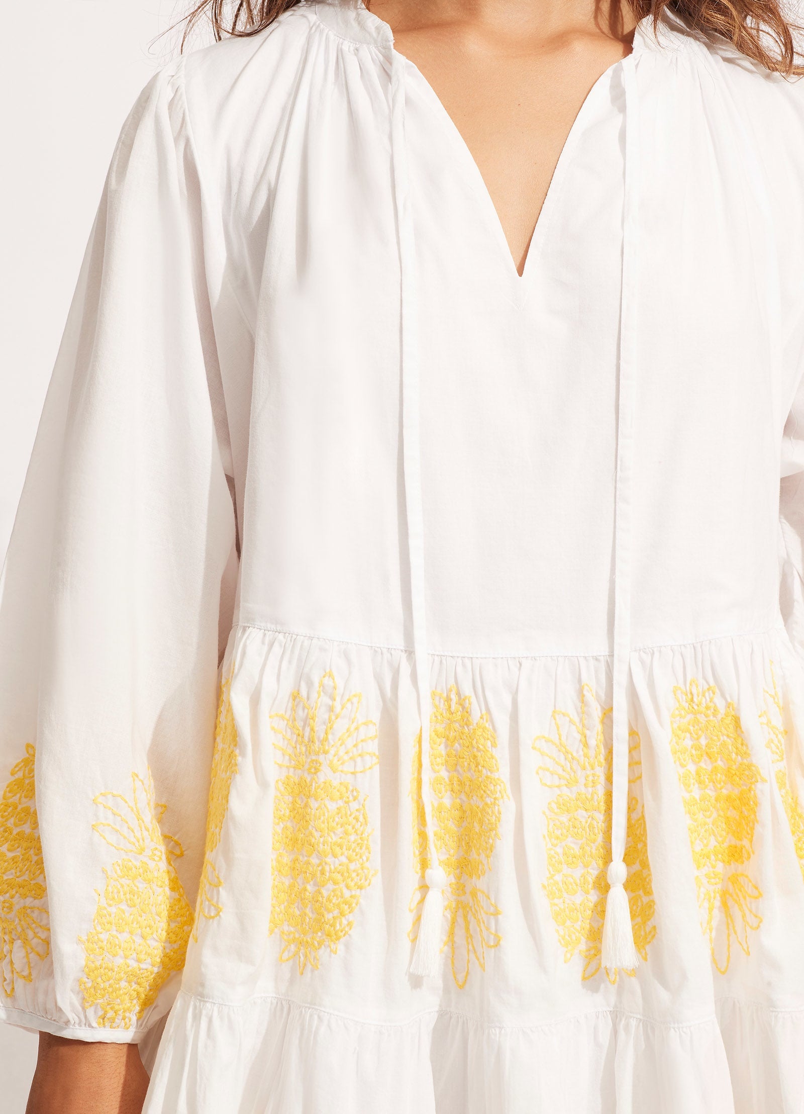 Corsica Embroidery Tier Dress - White - White view 5