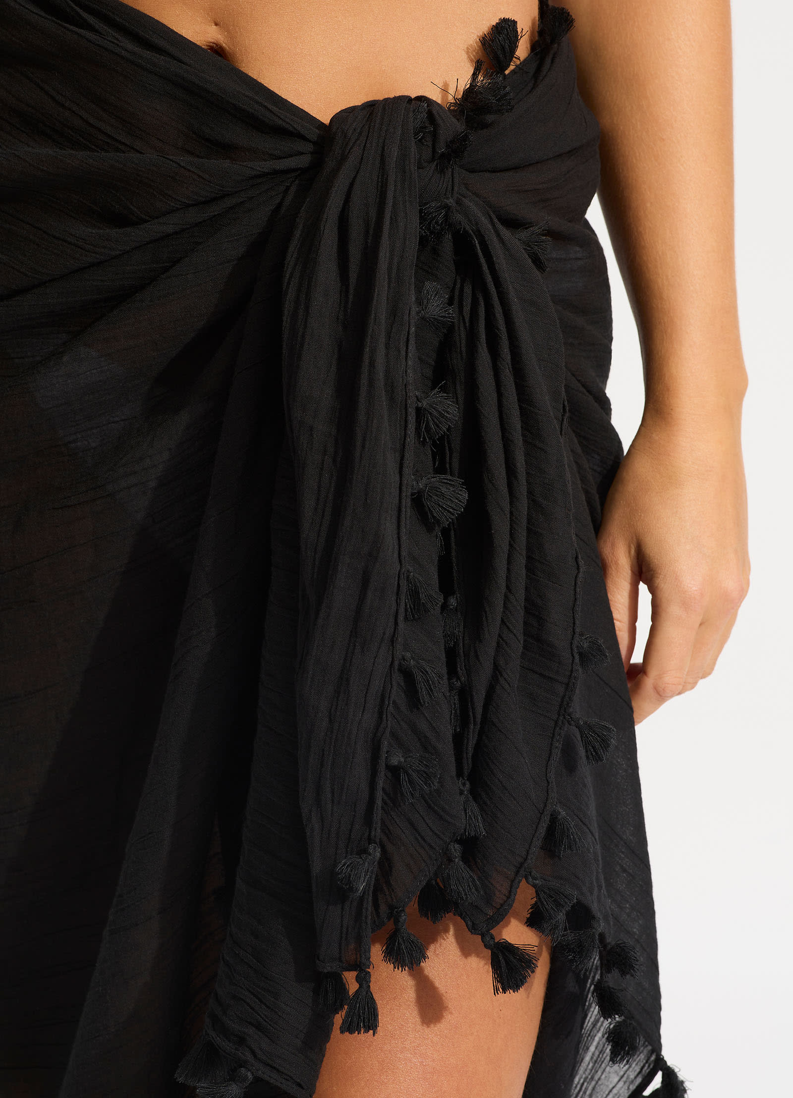 Cotton Gauze Sarong - Black - Black view 8