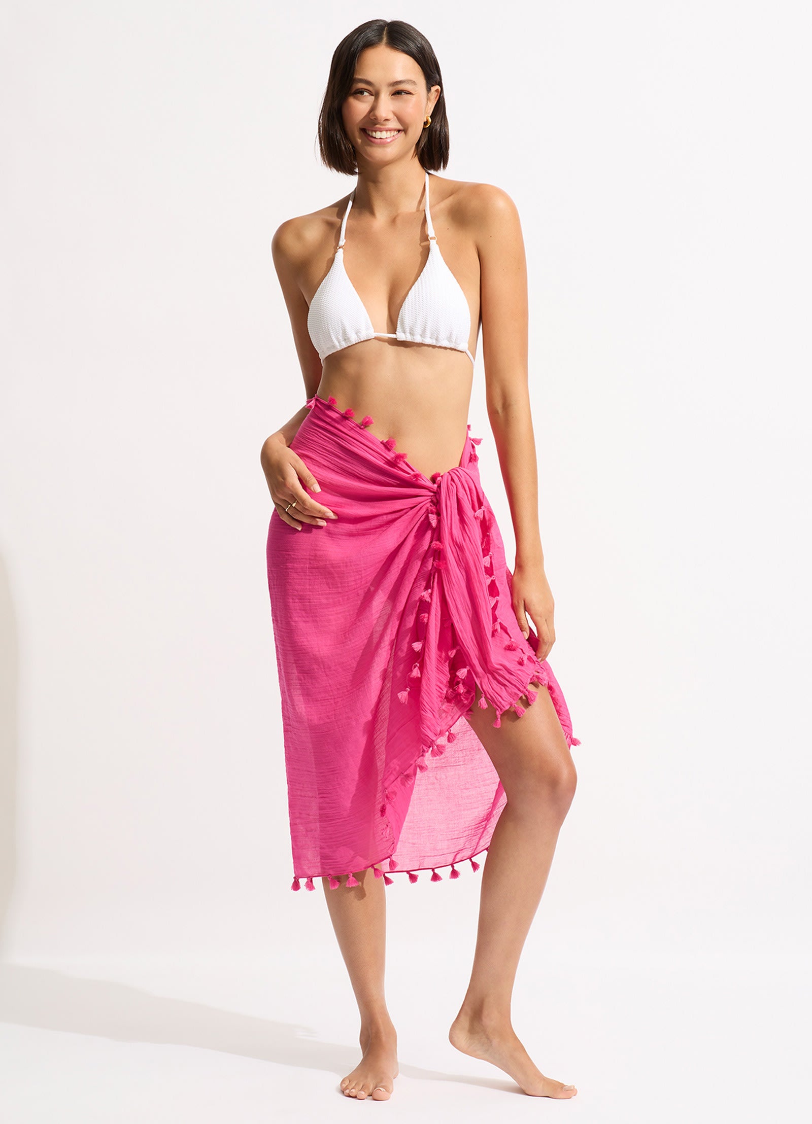 Cotton Gauze Sarong - Fuchsia Rose - Fuchsia Rose