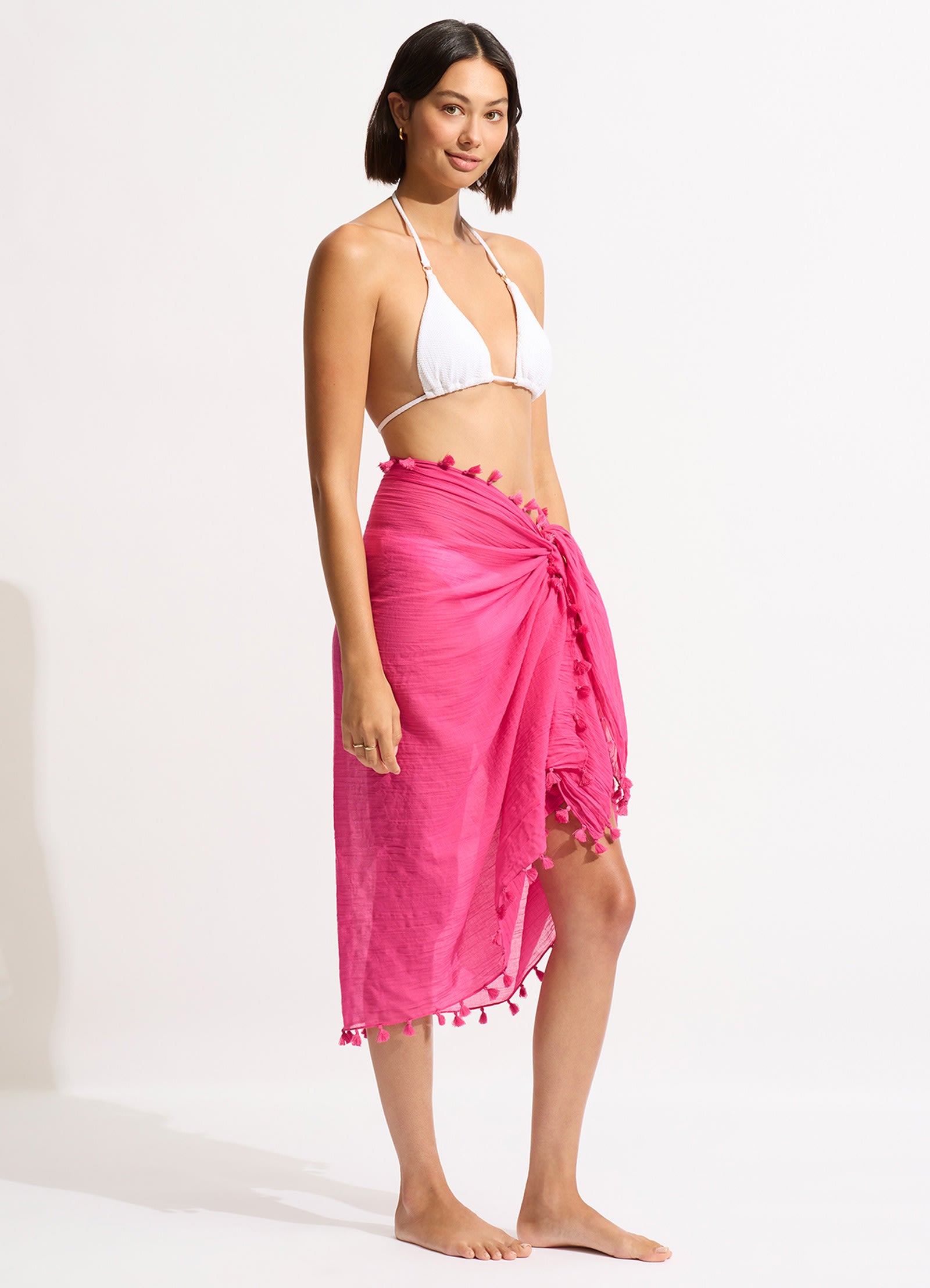 Cotton Gauze Sarong - Fuchsia Rose - Fuchsia Rose view 2