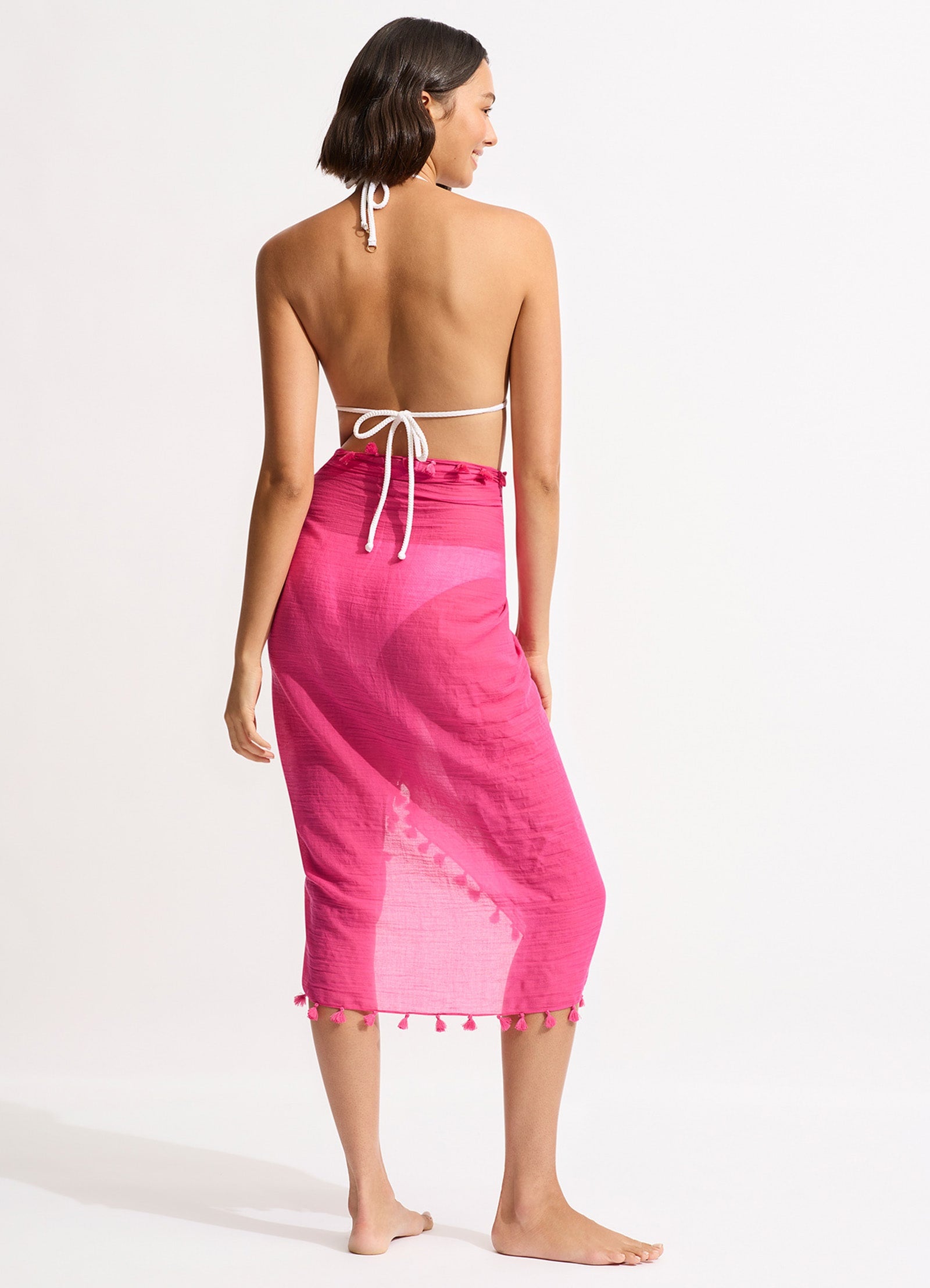 Cotton Gauze Sarong - Fuchsia Rose - Fuchsia Rose view 3