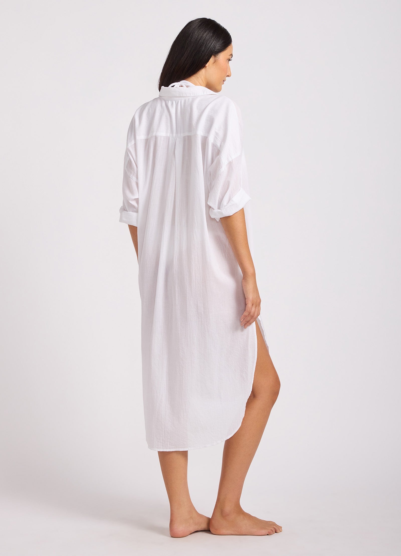 Cotton Voile Shirt Dress - White view 3
