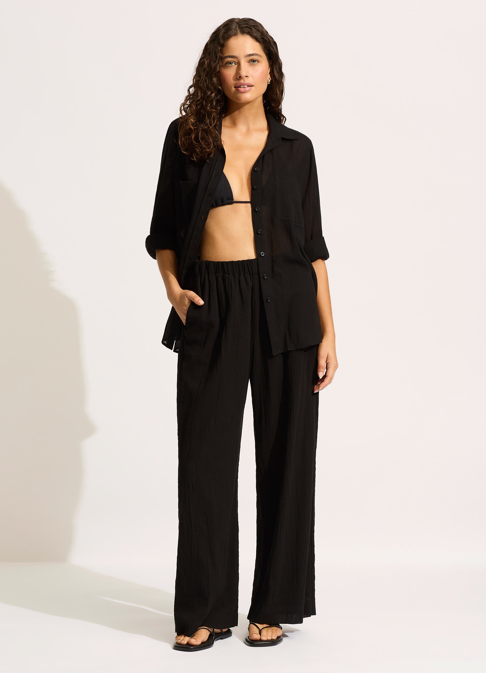 Crinkle Beach Pant - Black - Black