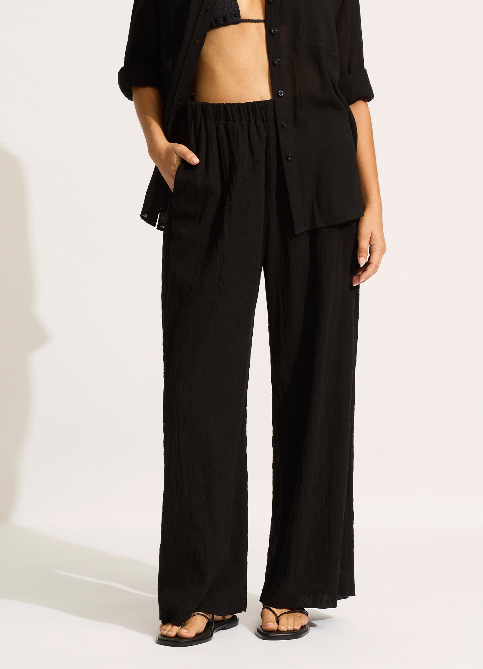 Crinkle Beach Pant - Black - Black view 2