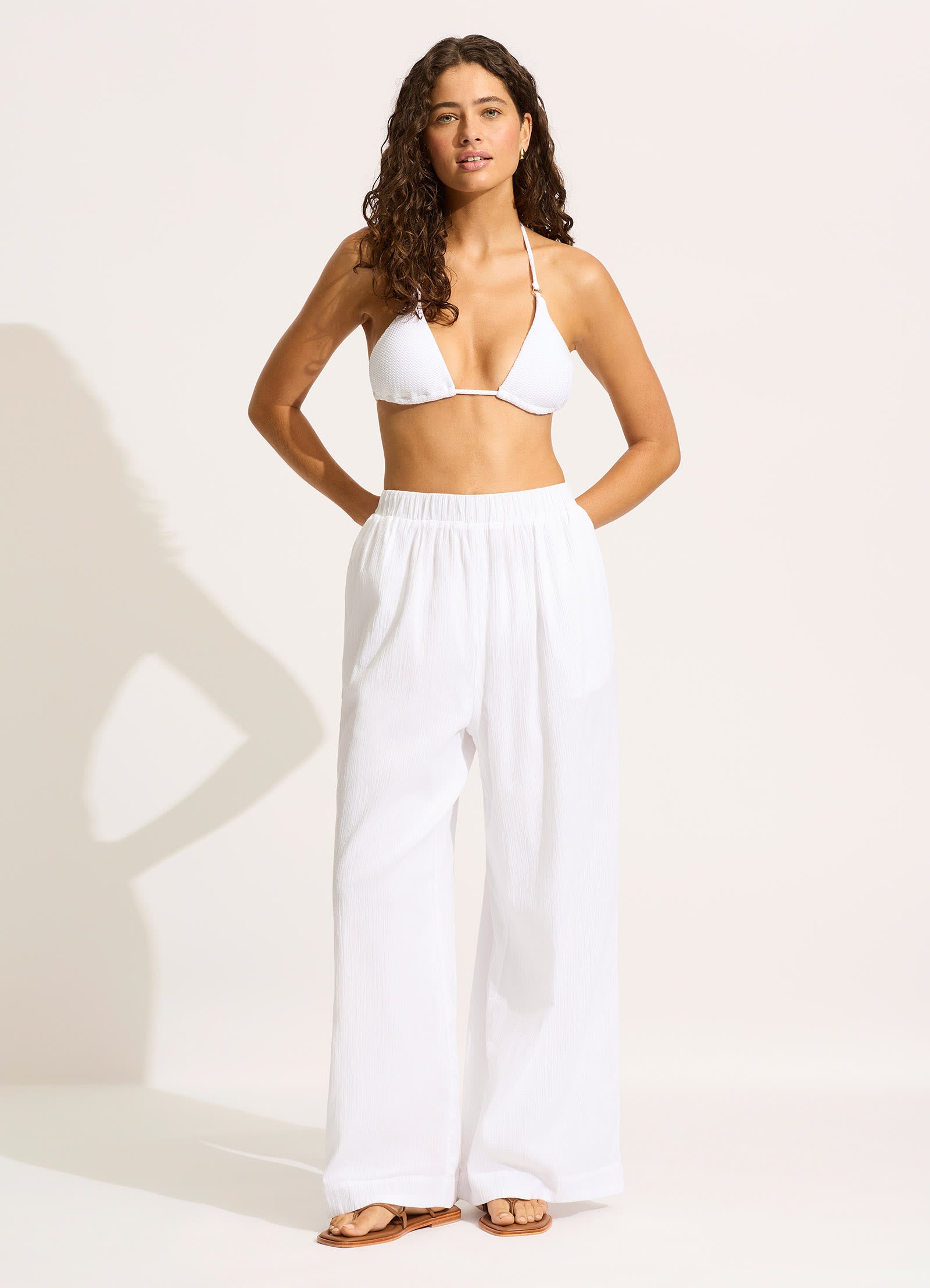 Crinkle Beach Pant - White - White