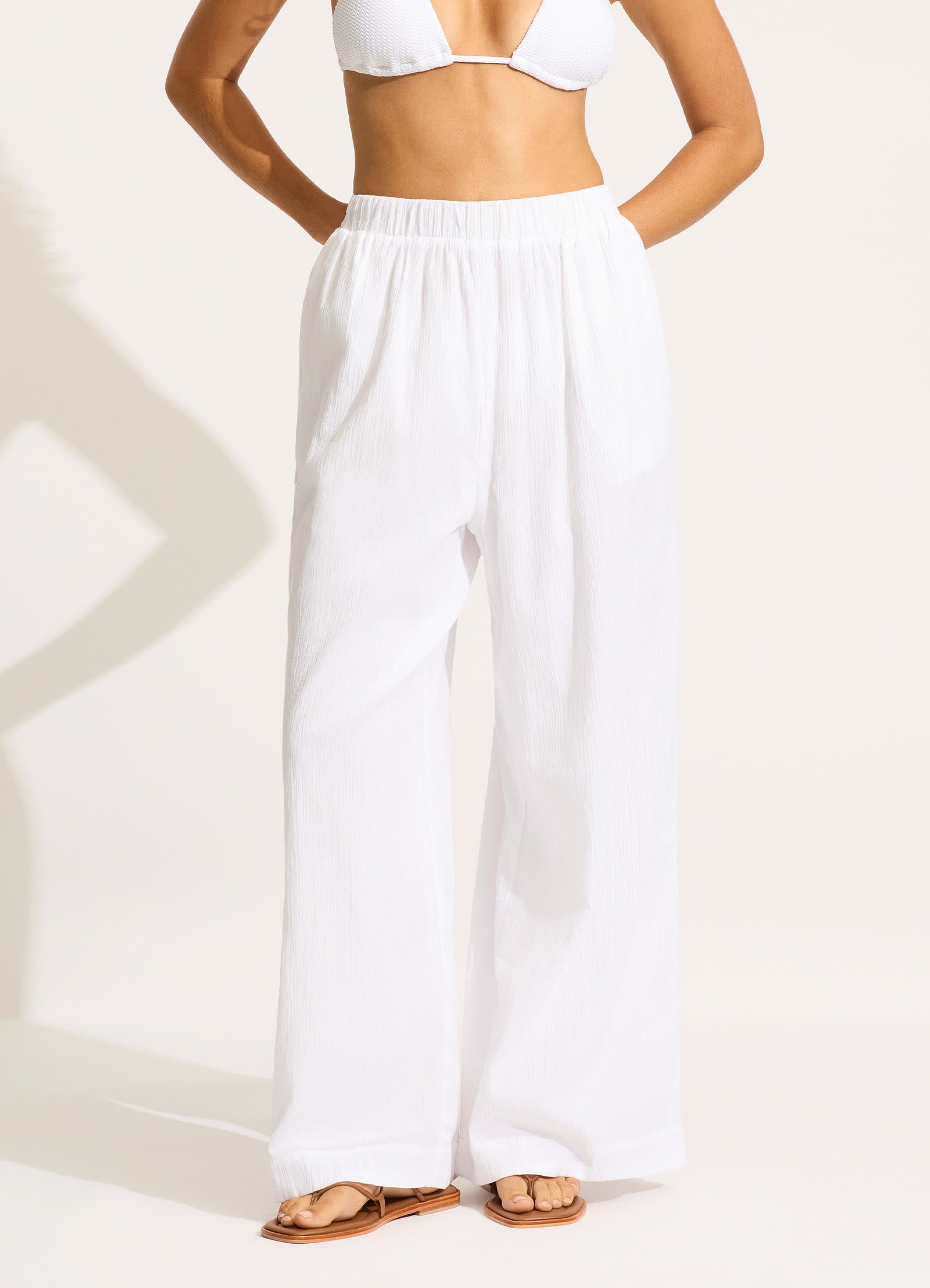 Crinkle Beach Pant - White - White view 2
