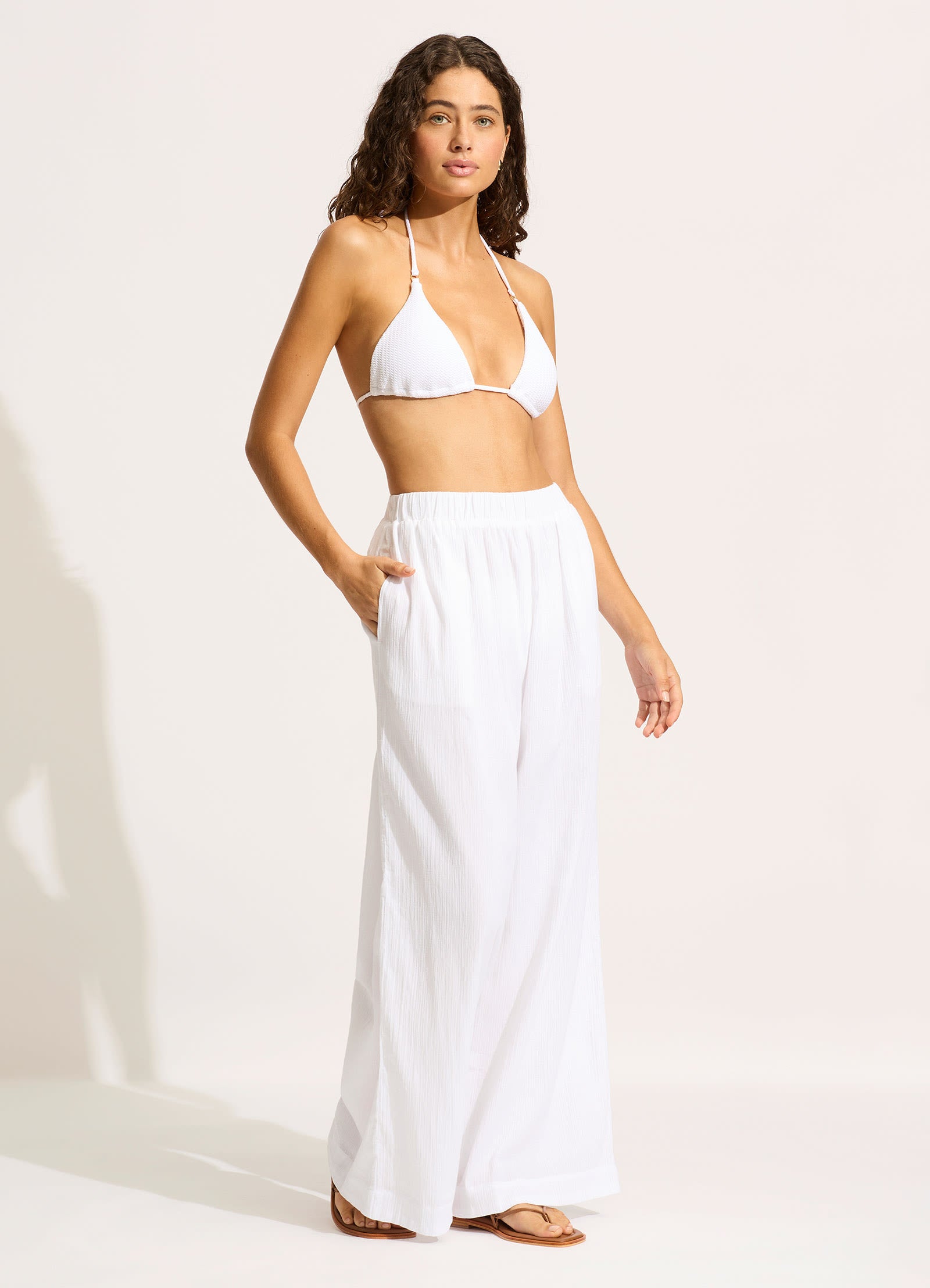 Crinkle Beach Pant - White - White view 3