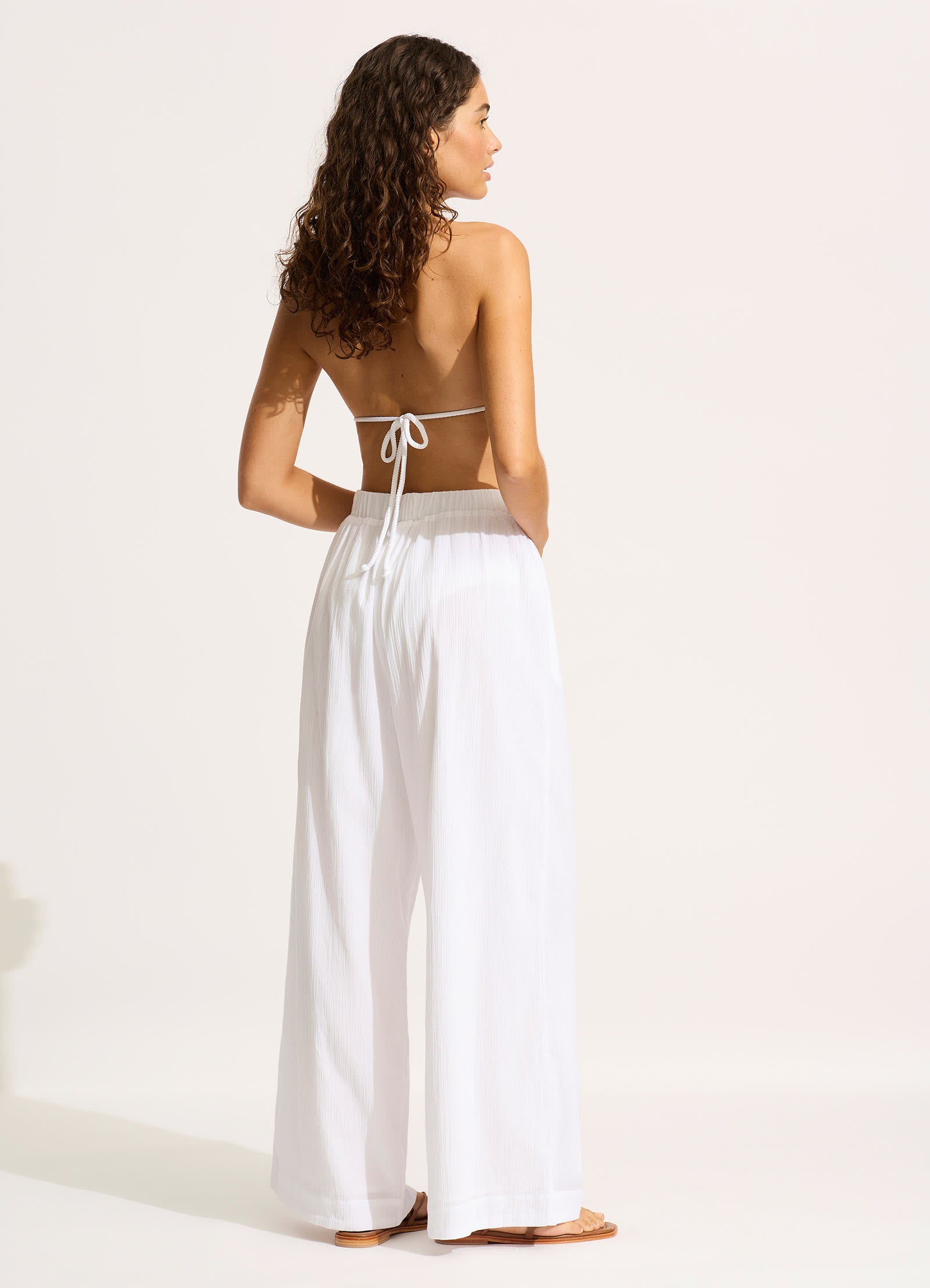 Crinkle Beach Pant - White - White view 4