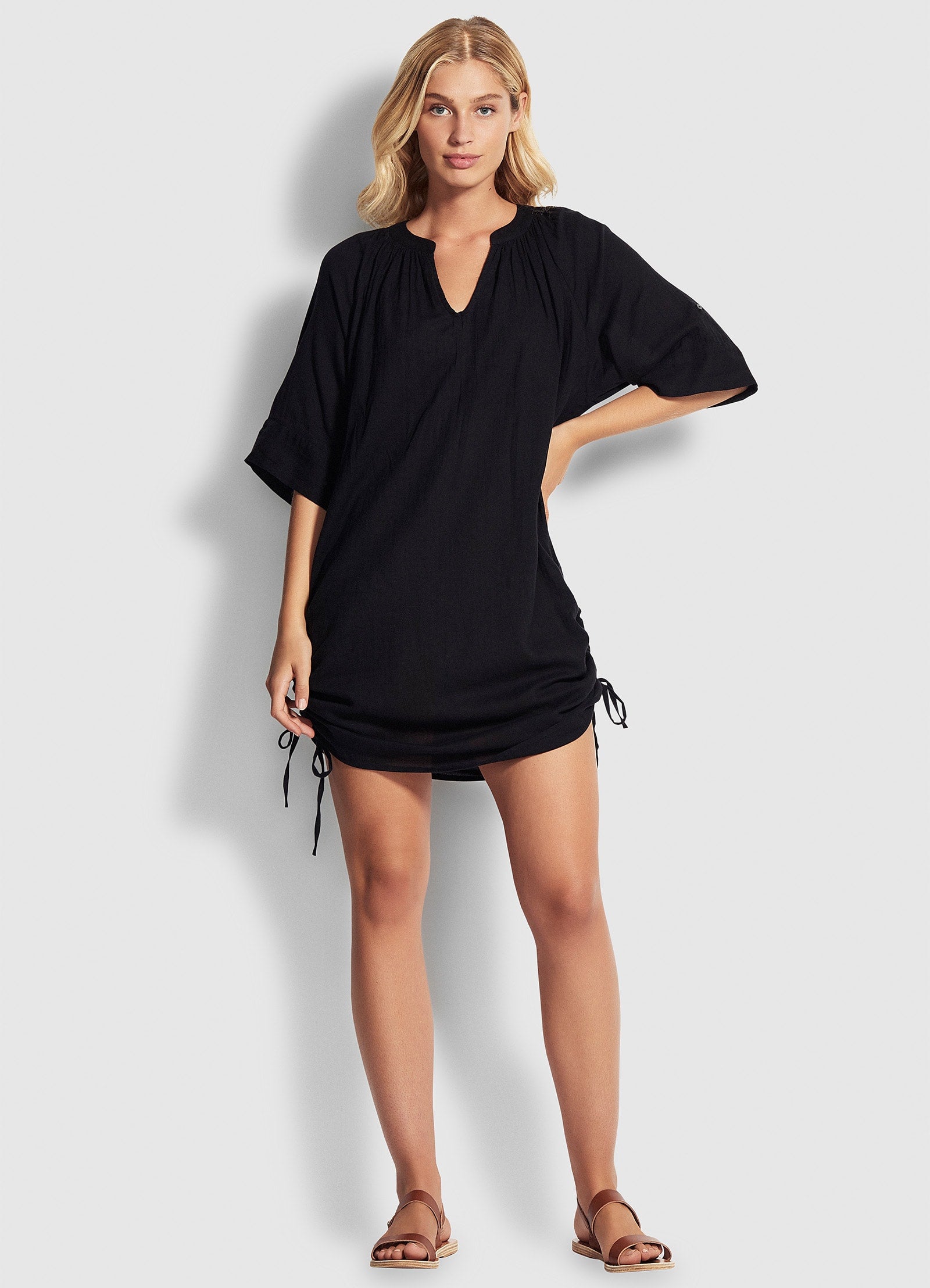 Crinkle Cotton Cover Up - Black - Black