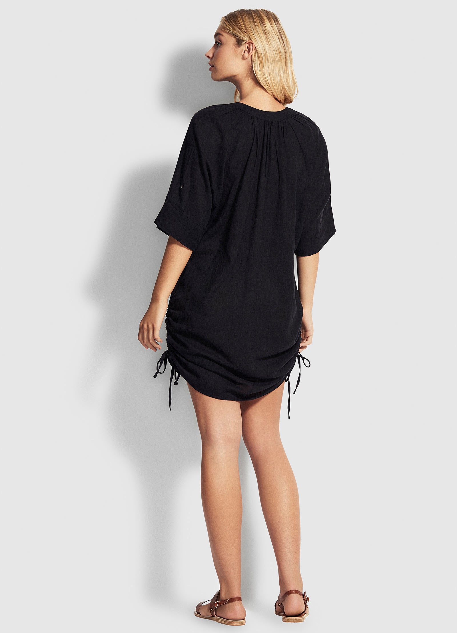 Crinkle Cotton Cover Up - Black - Black view 3