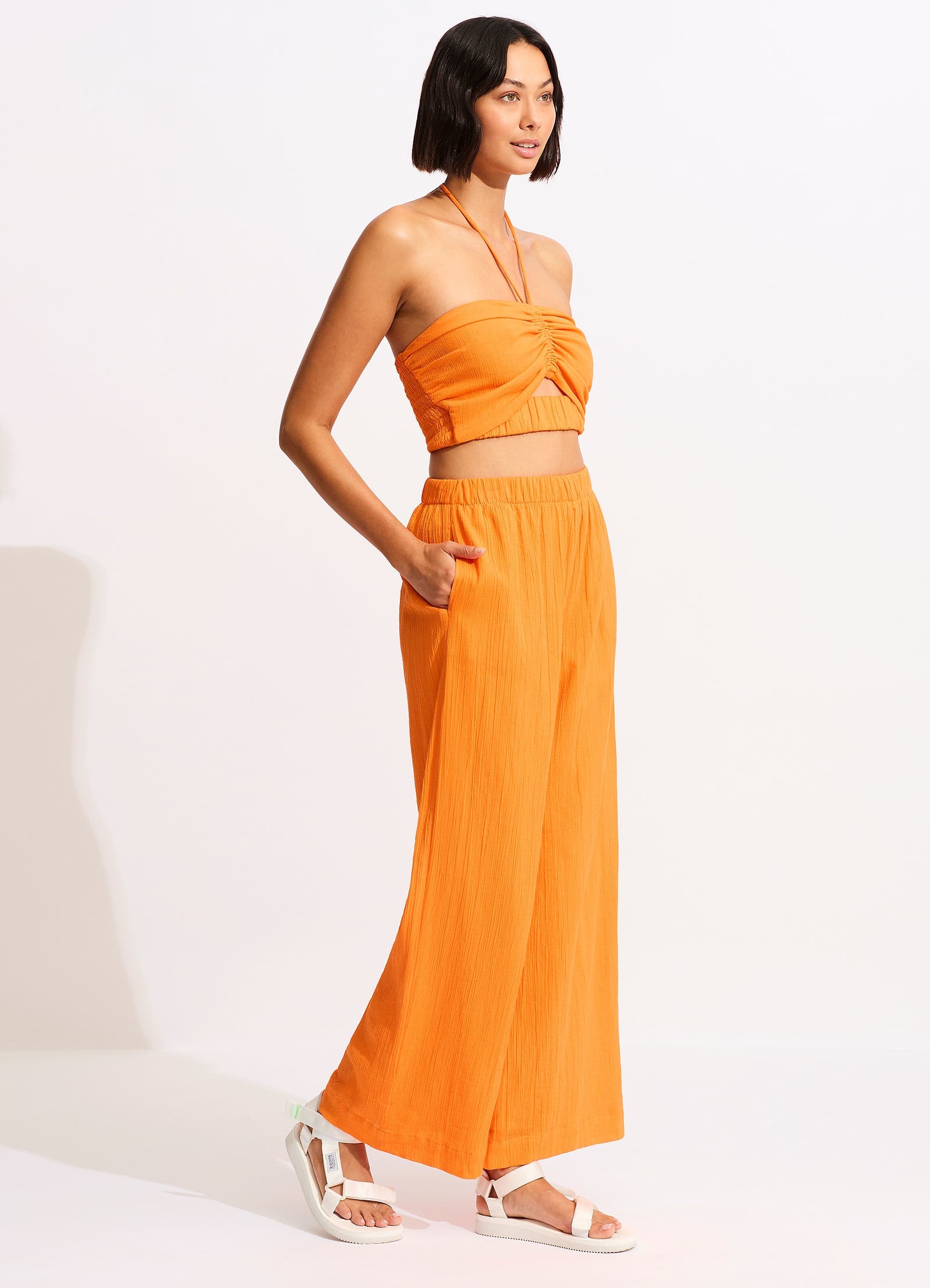 Crinkle Crop Top - Mandarin - Mandarin view 3