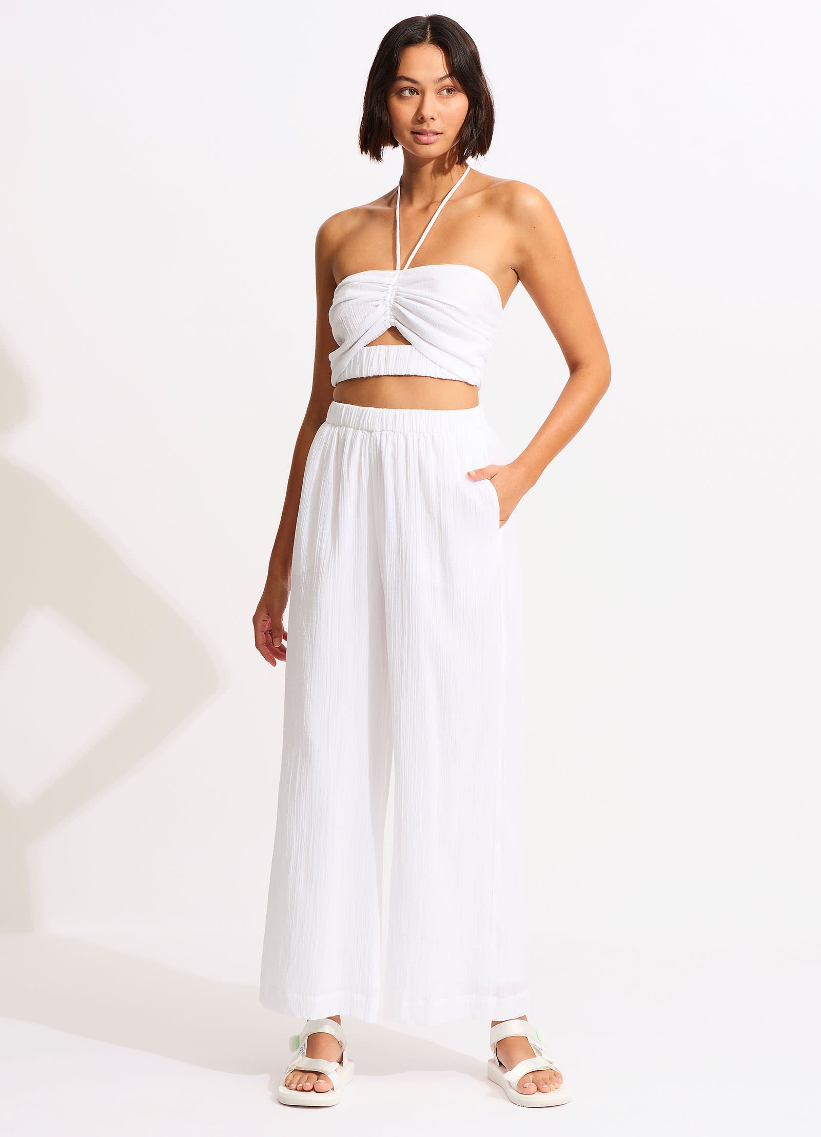 Crinkle Crop Top - White - White view 2