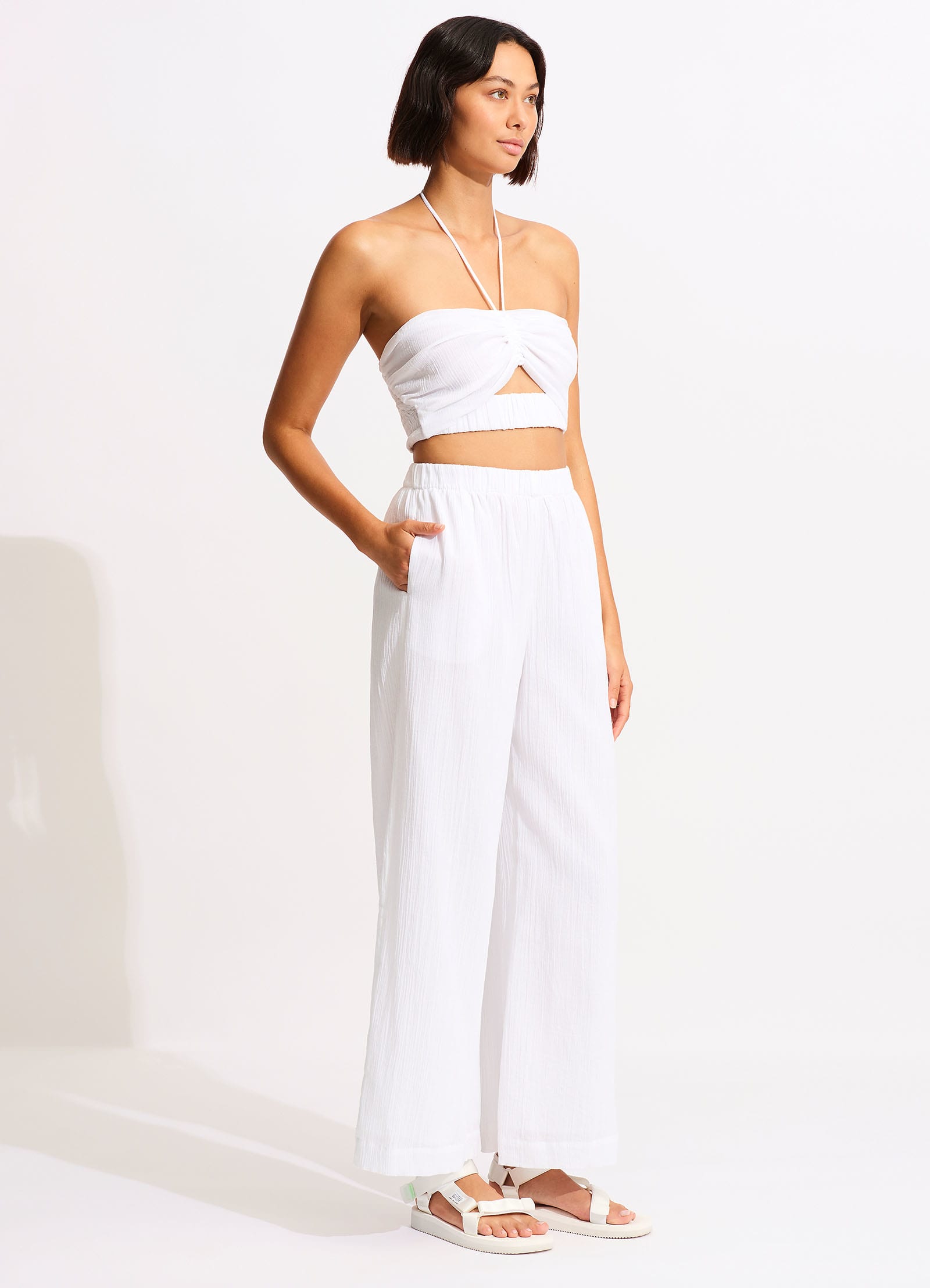 Crinkle Crop Top - White - White view 3