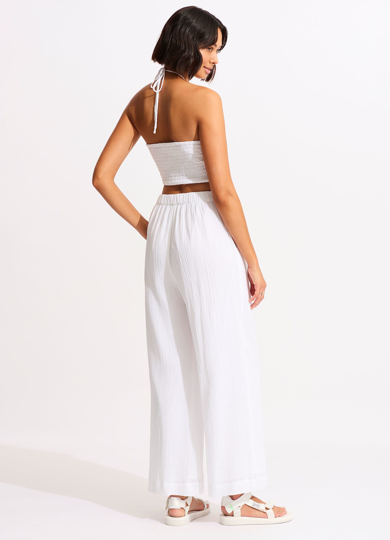 Crinkle Crop Top - White - White view 4