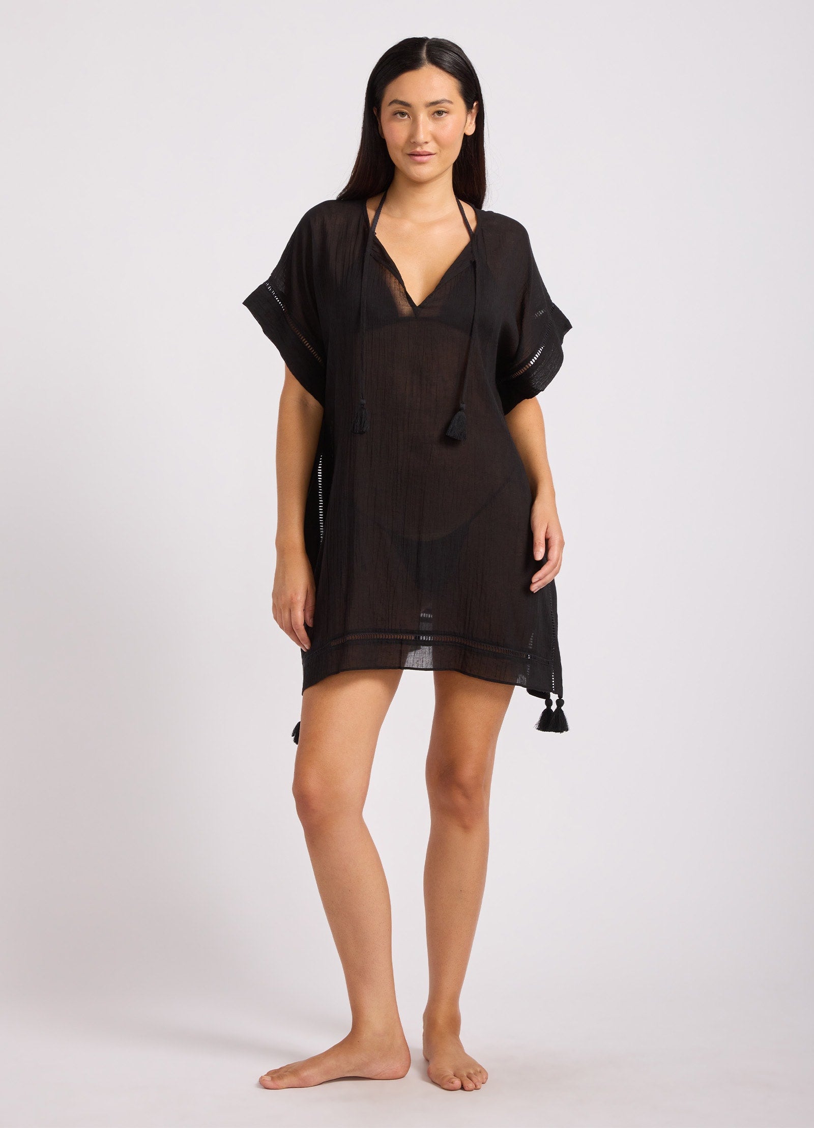 Crinkle Gauze Kaftan - Black