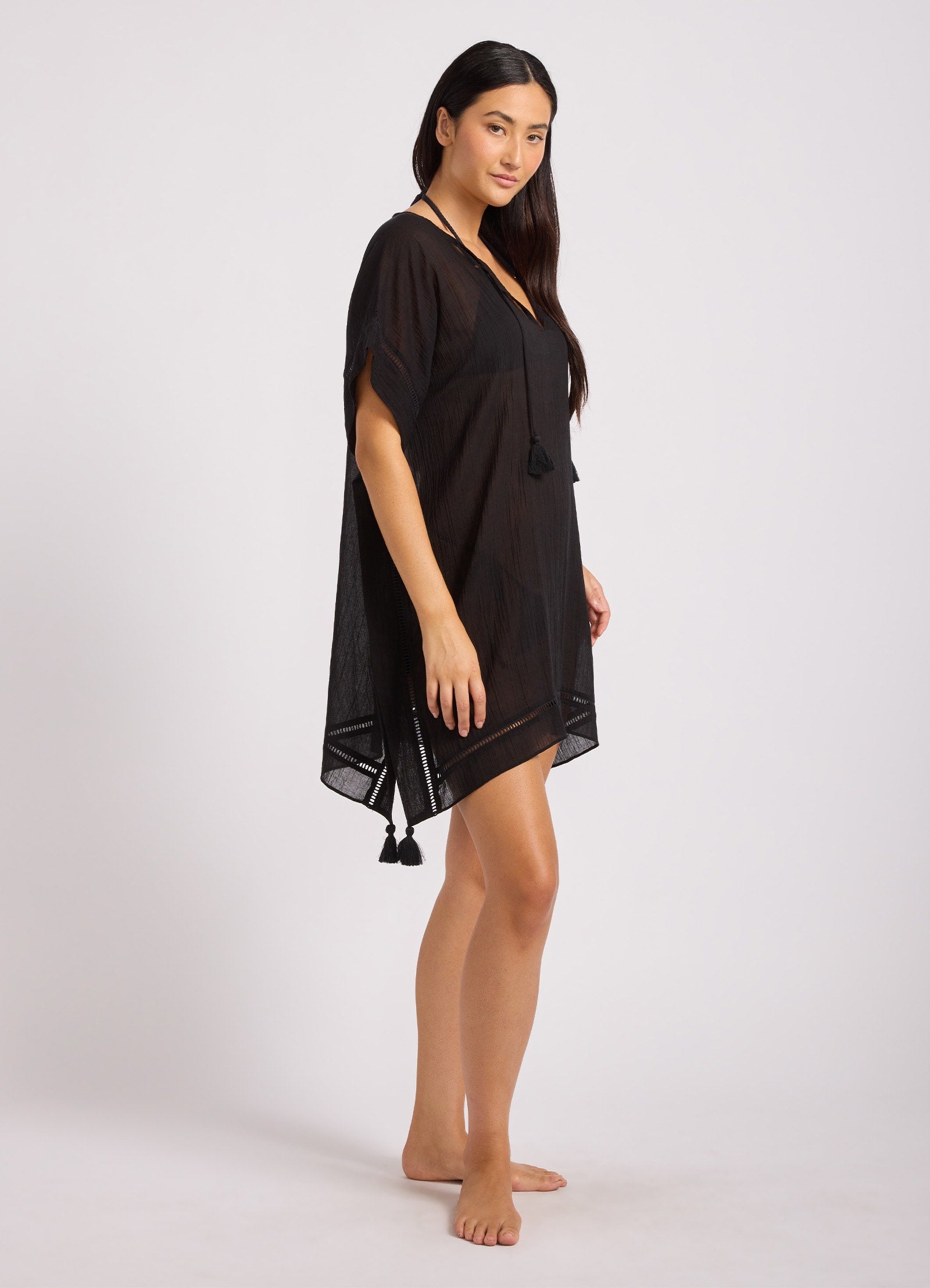 Crinkle Gauze Kaftan - Black view 2