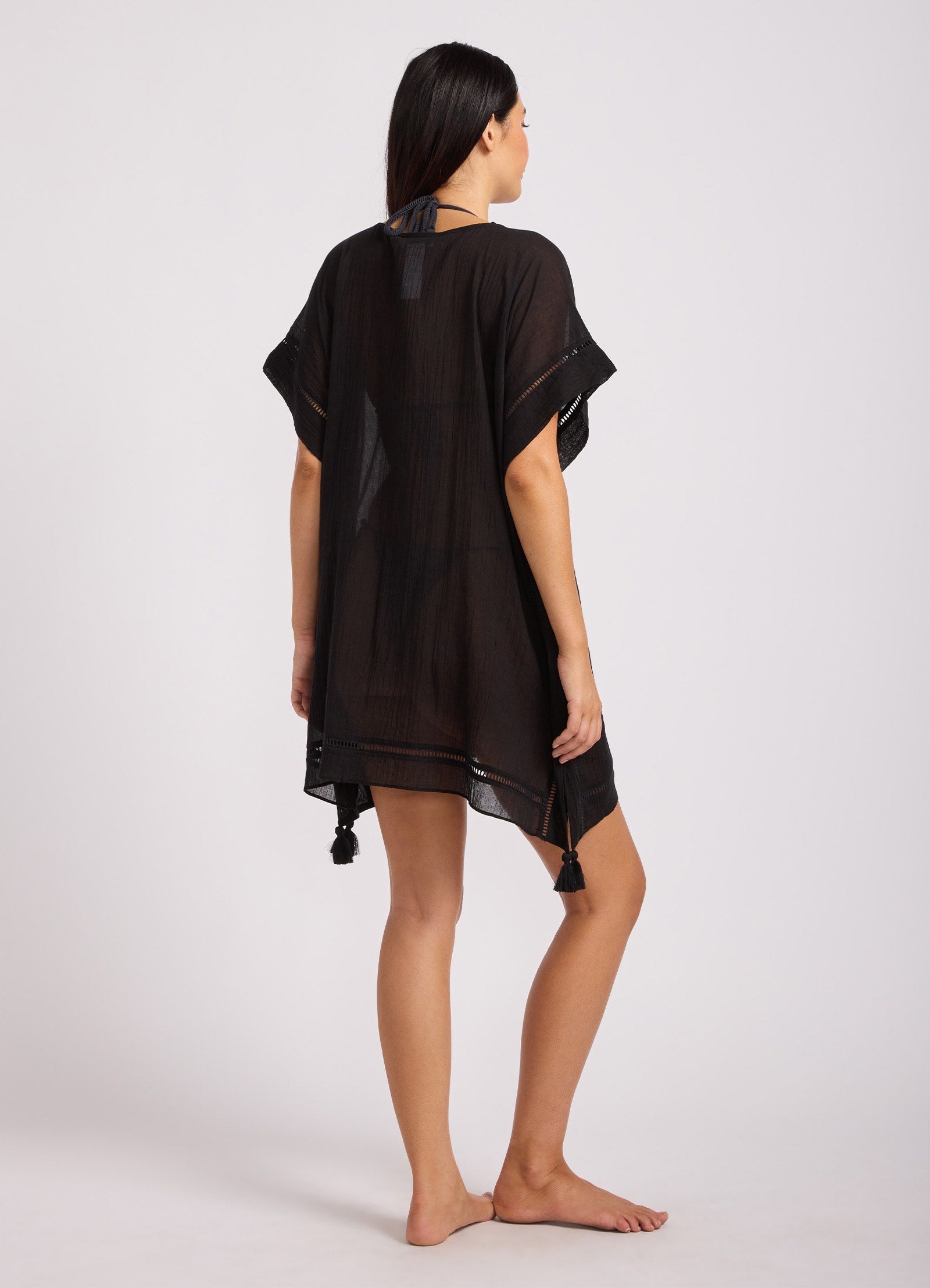 Crinkle Gauze Kaftan - Black view 3