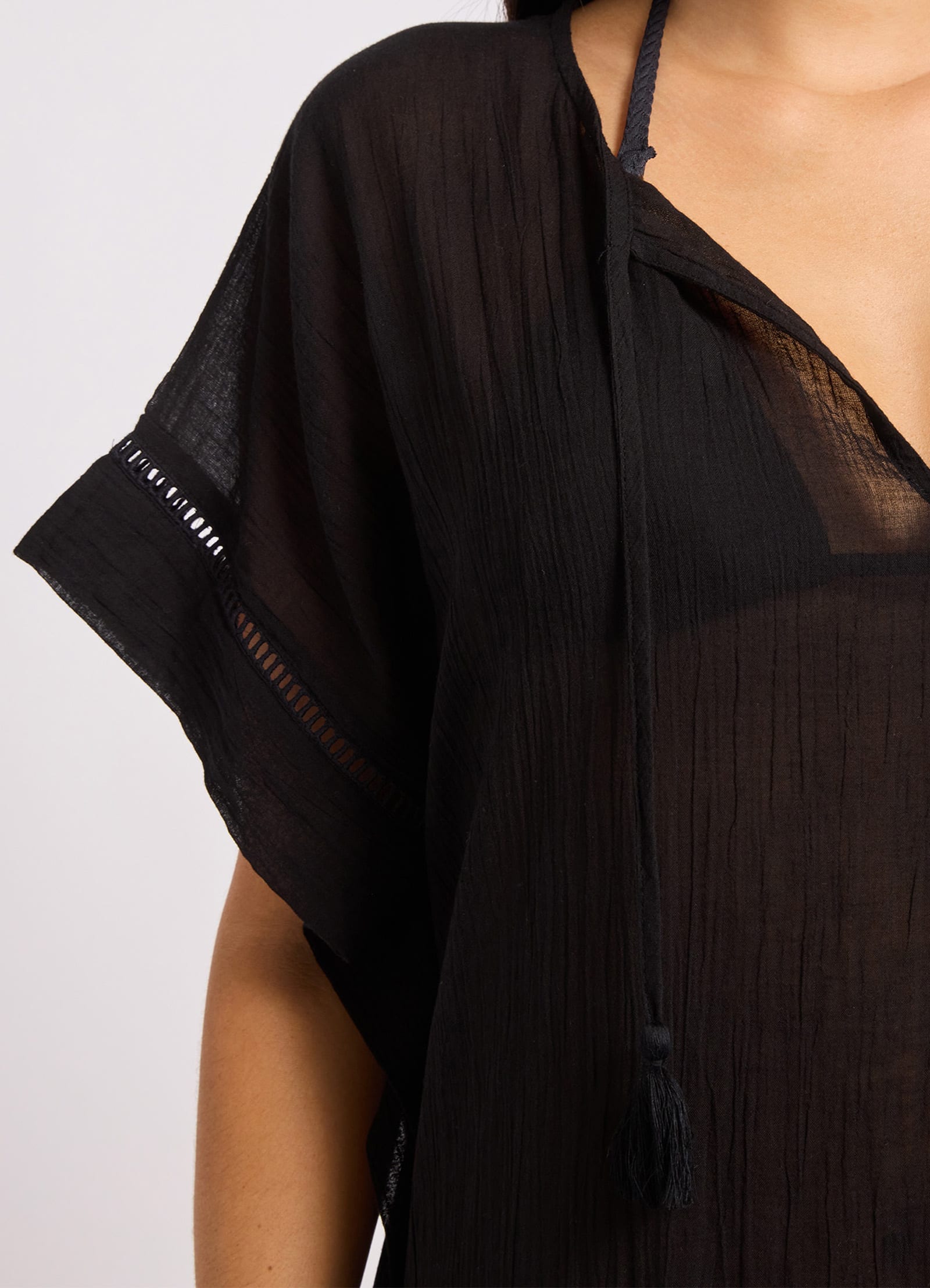 Crinkle Gauze Kaftan - Black view 4