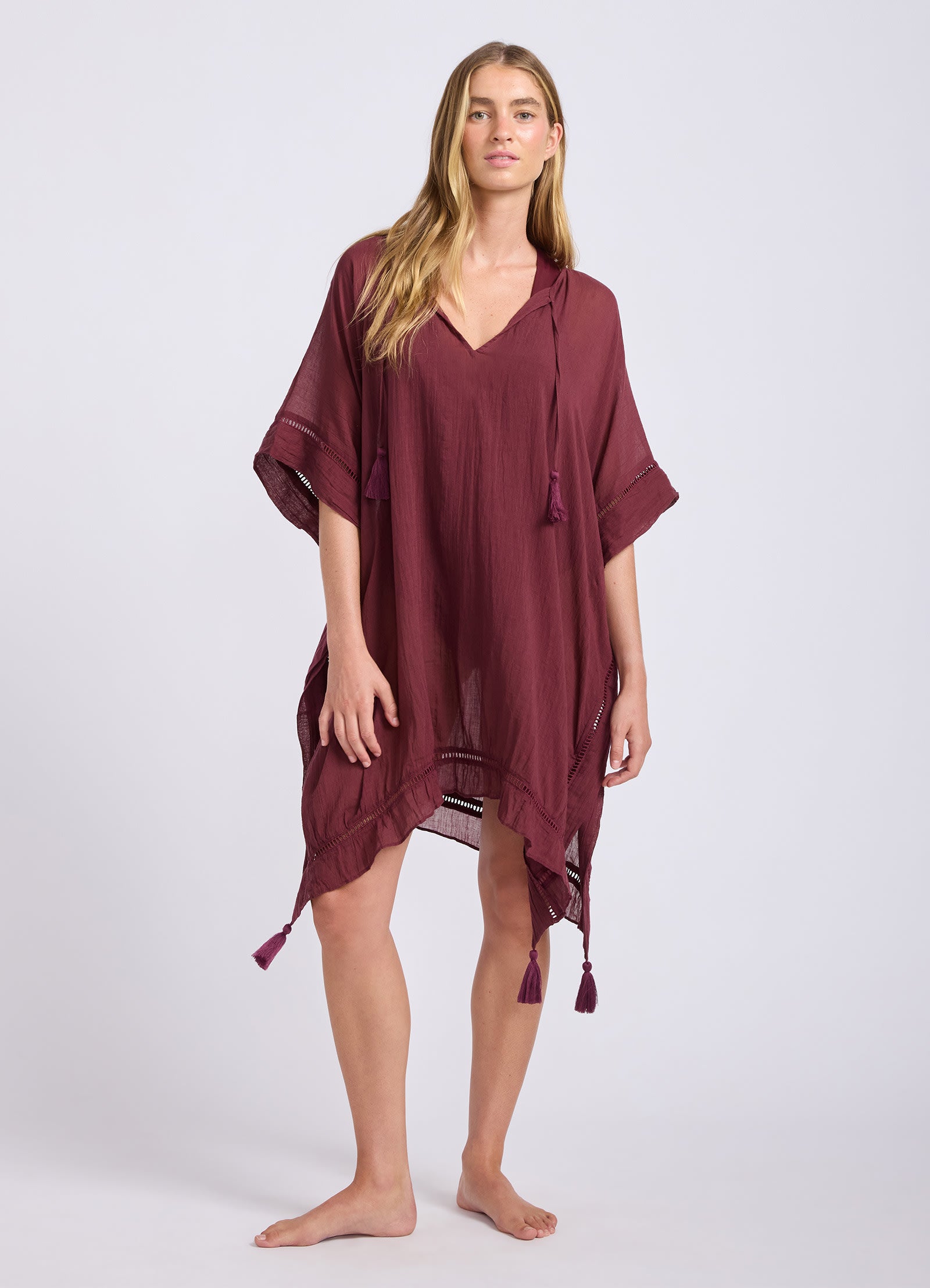 Crinkle Gauze Kaftan - Dark Burgundy