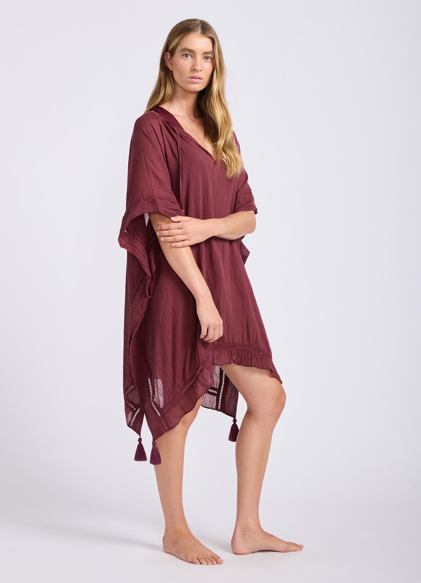 Crinkle Gauze Kaftan - Dark Burgundy view 2