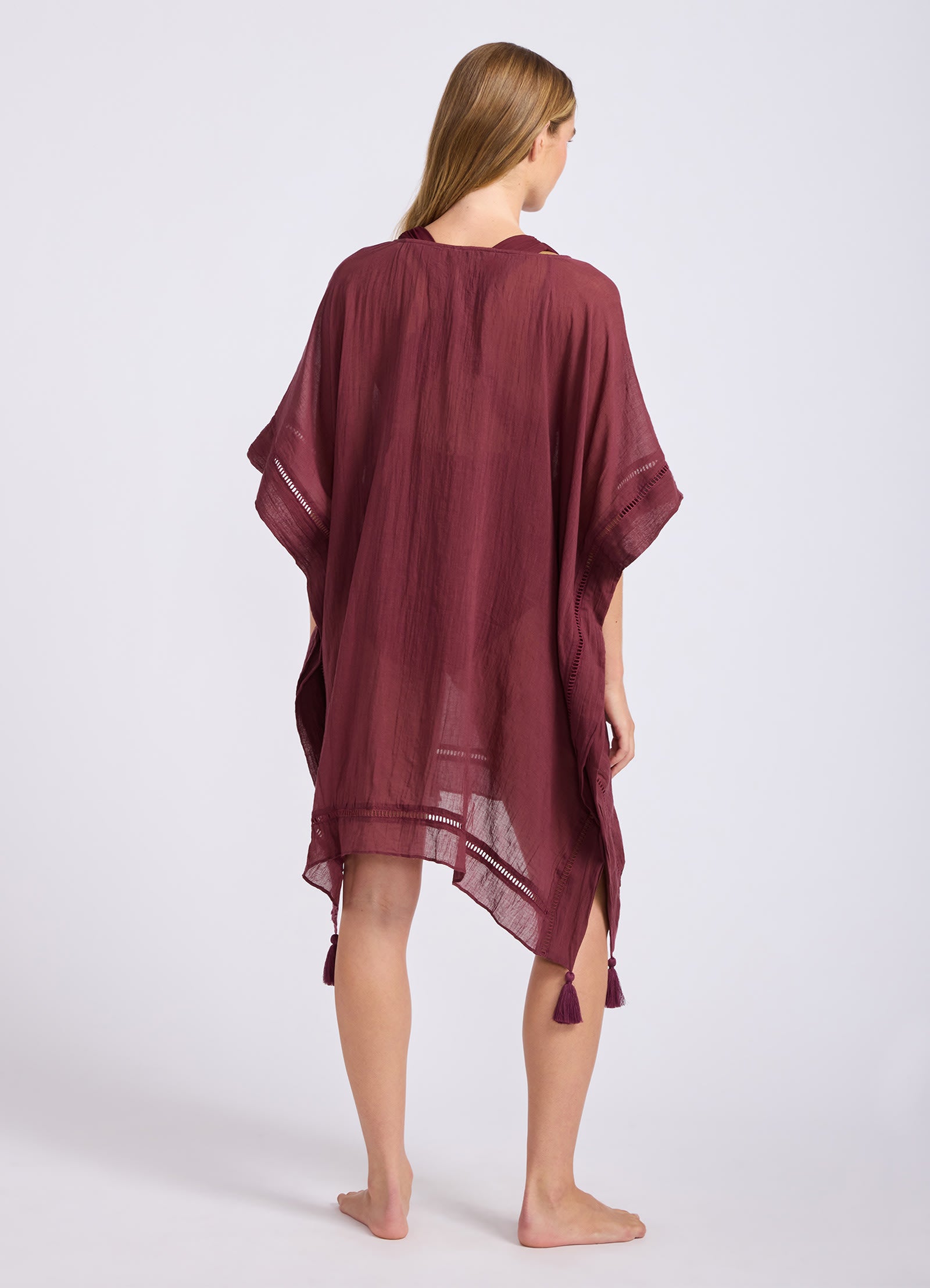 Crinkle Gauze Kaftan - Dark Burgundy view 3