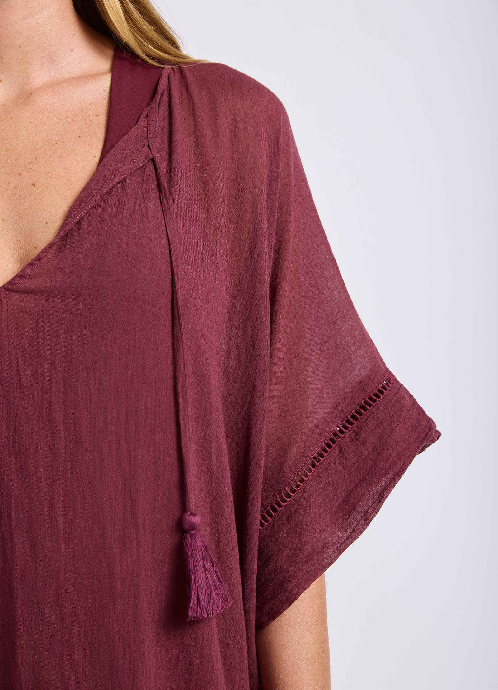 Crinkle Gauze Kaftan - Dark Burgundy view 4