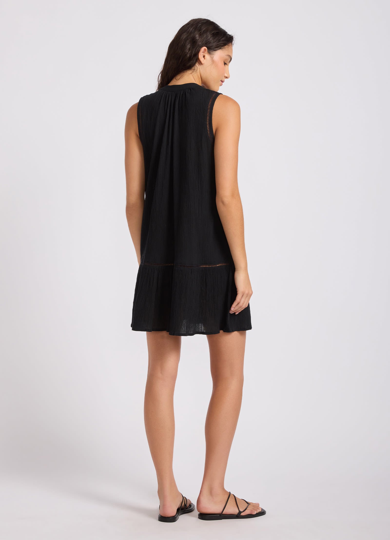 Crinkle Gauze Ladder Dress - Black view 3