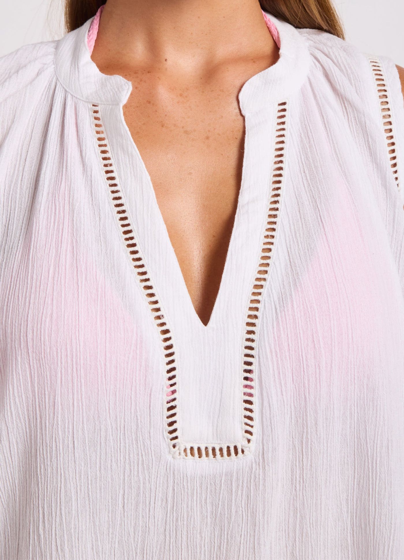 Crinkle Gauze Ladder Dress - White view 4