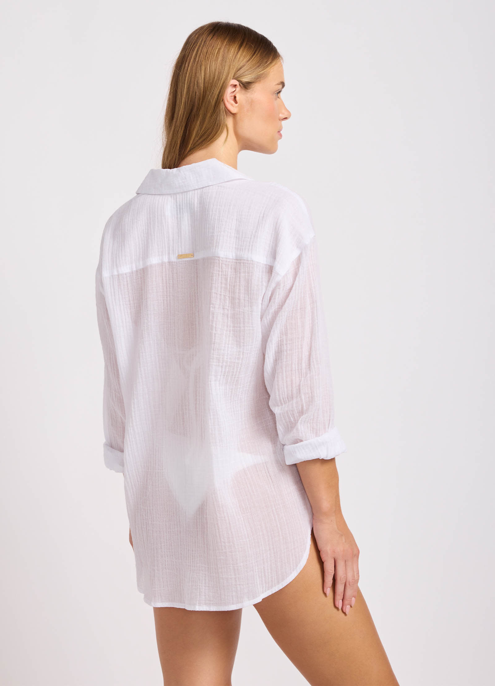 Crinkle Gauze Shirt - White view 3