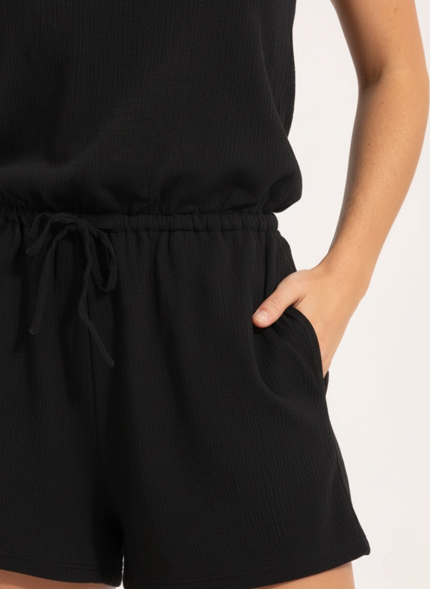 Crinkle Playsuit - Black view 4