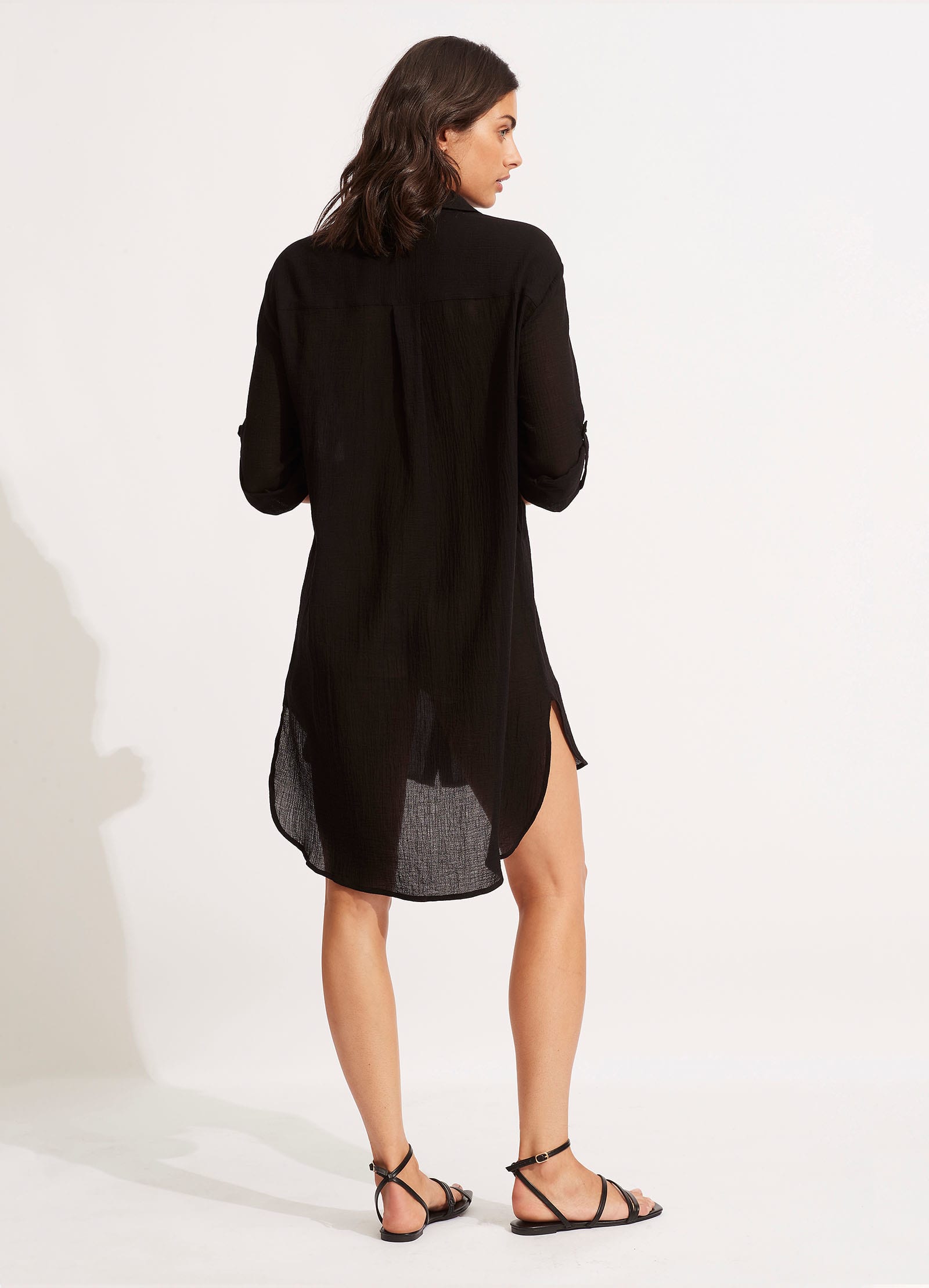 Crinkle Twill Beach Shirt - Black - Black view 3