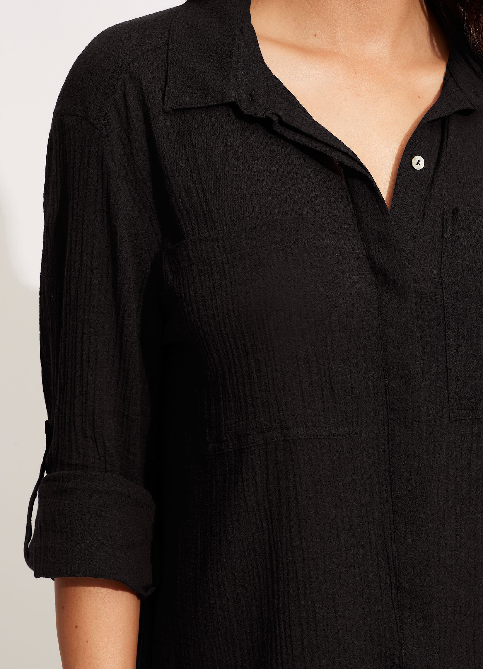 Crinkle Twill Beach Shirt - Black - Black view 5